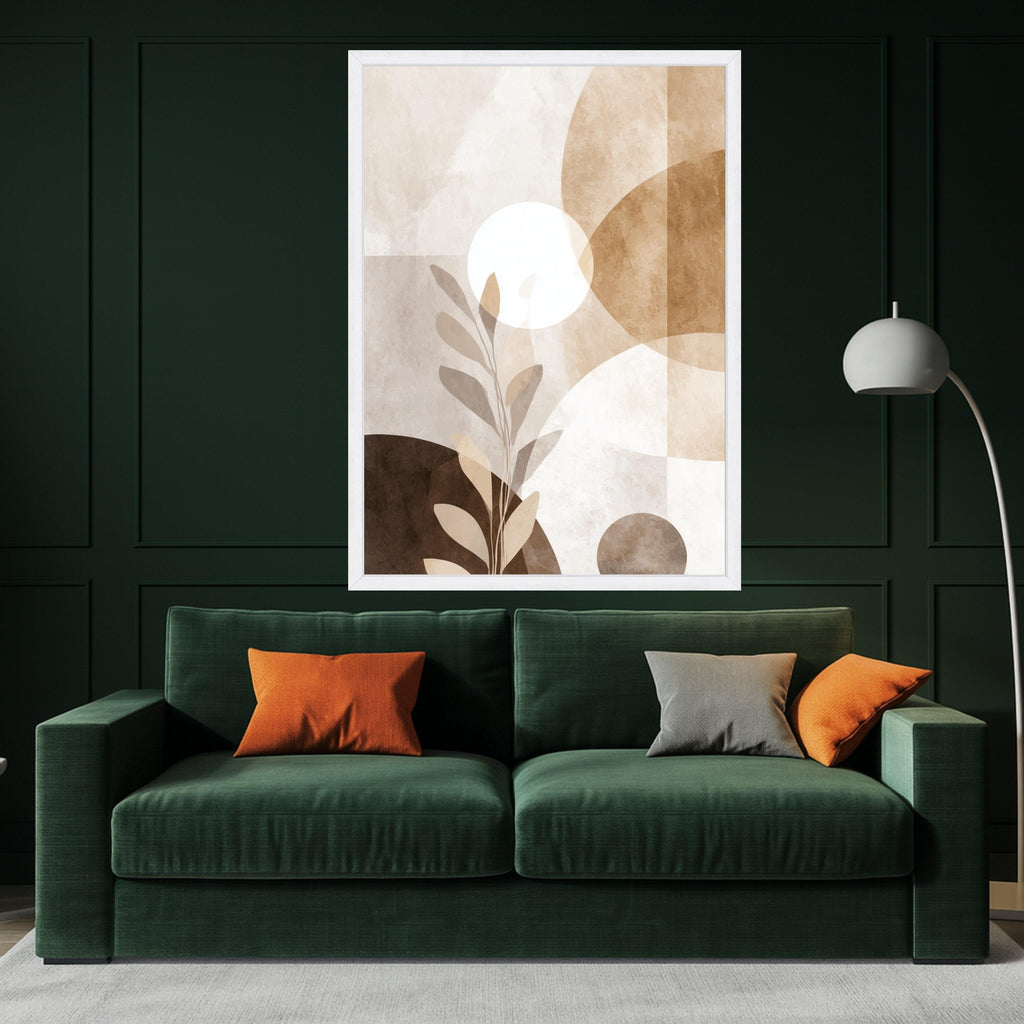 Beige Abstract Botanical Canvas, Modern Minimalist Wall Art, Neutral Tones Canvas, Geometric Shapes Decoration, Contemporary Nature Print