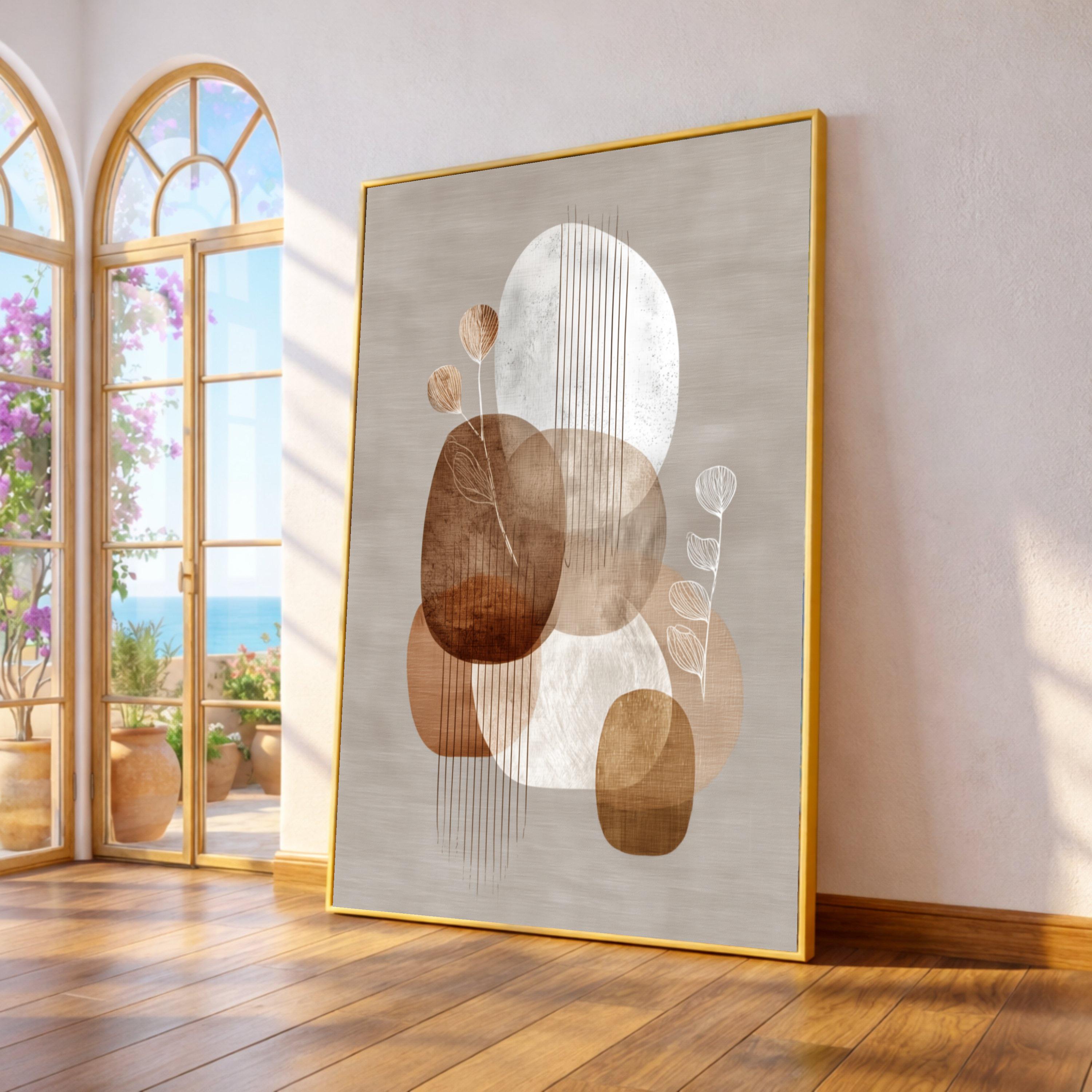 Beige Abstract Shapes Canvas Wall Art, Modern Neutral Tones, Organic Forms and Line Art, Minimalist Home Decoration, Contemporary Canvas