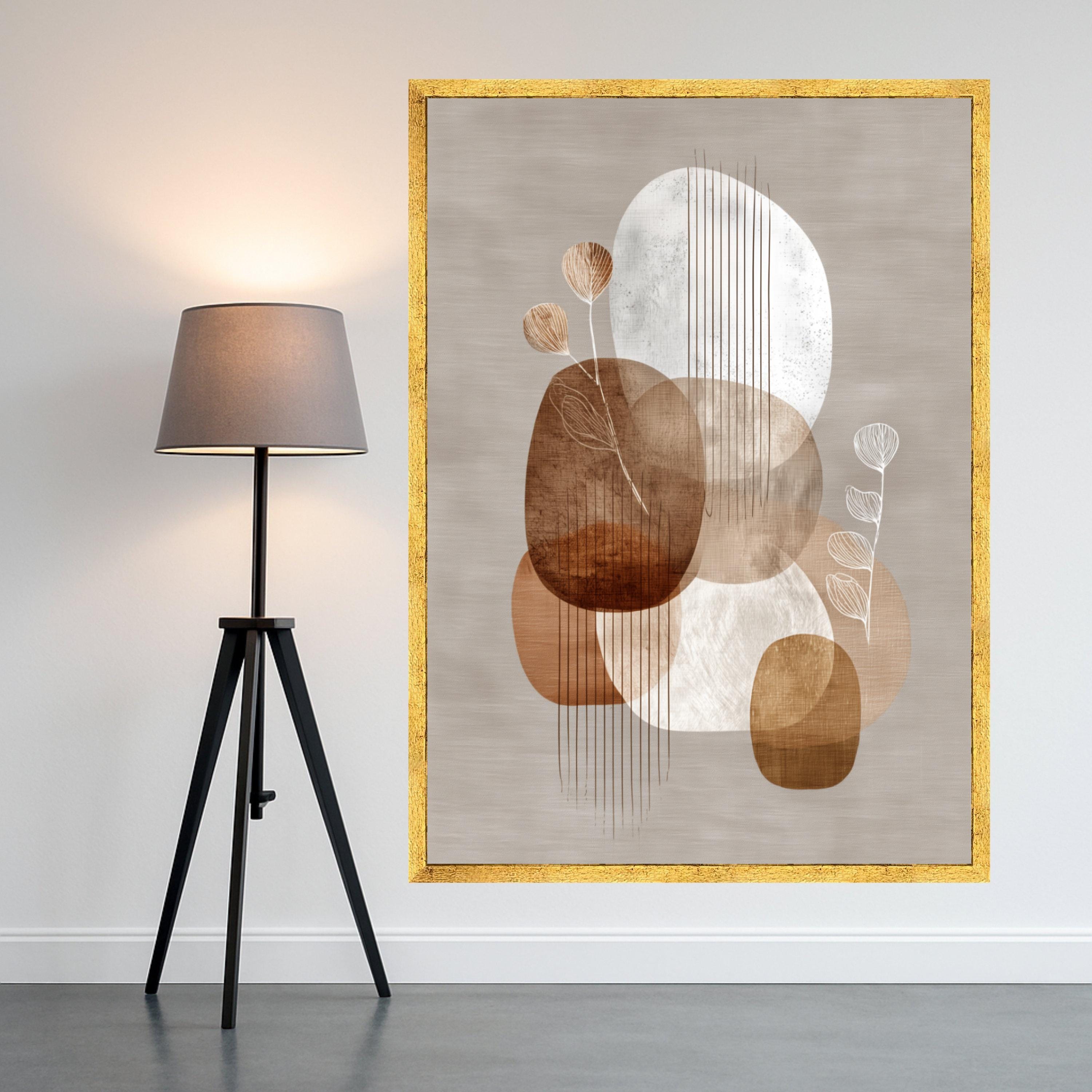 Beige Abstract Shapes Canvas Wall Art, Modern Neutral Tones, Organic Forms and Line Art, Minimalist Home Decoration, Contemporary Canvas