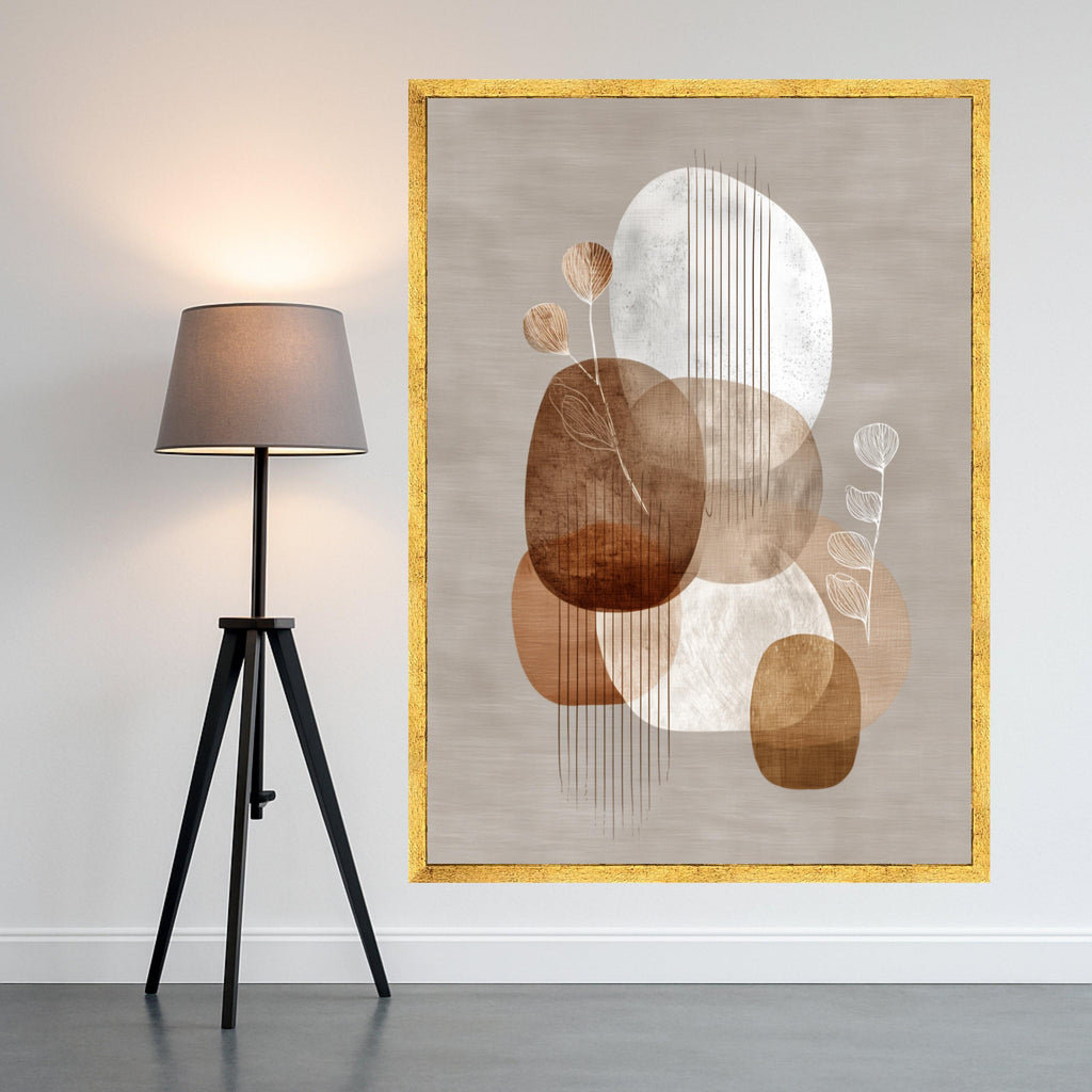 Beige Abstract Shapes Canvas Wall Art, Modern Neutral Tones, Organic Forms and Line Art, Minimalist Home Decoration, Contemporary Canvas