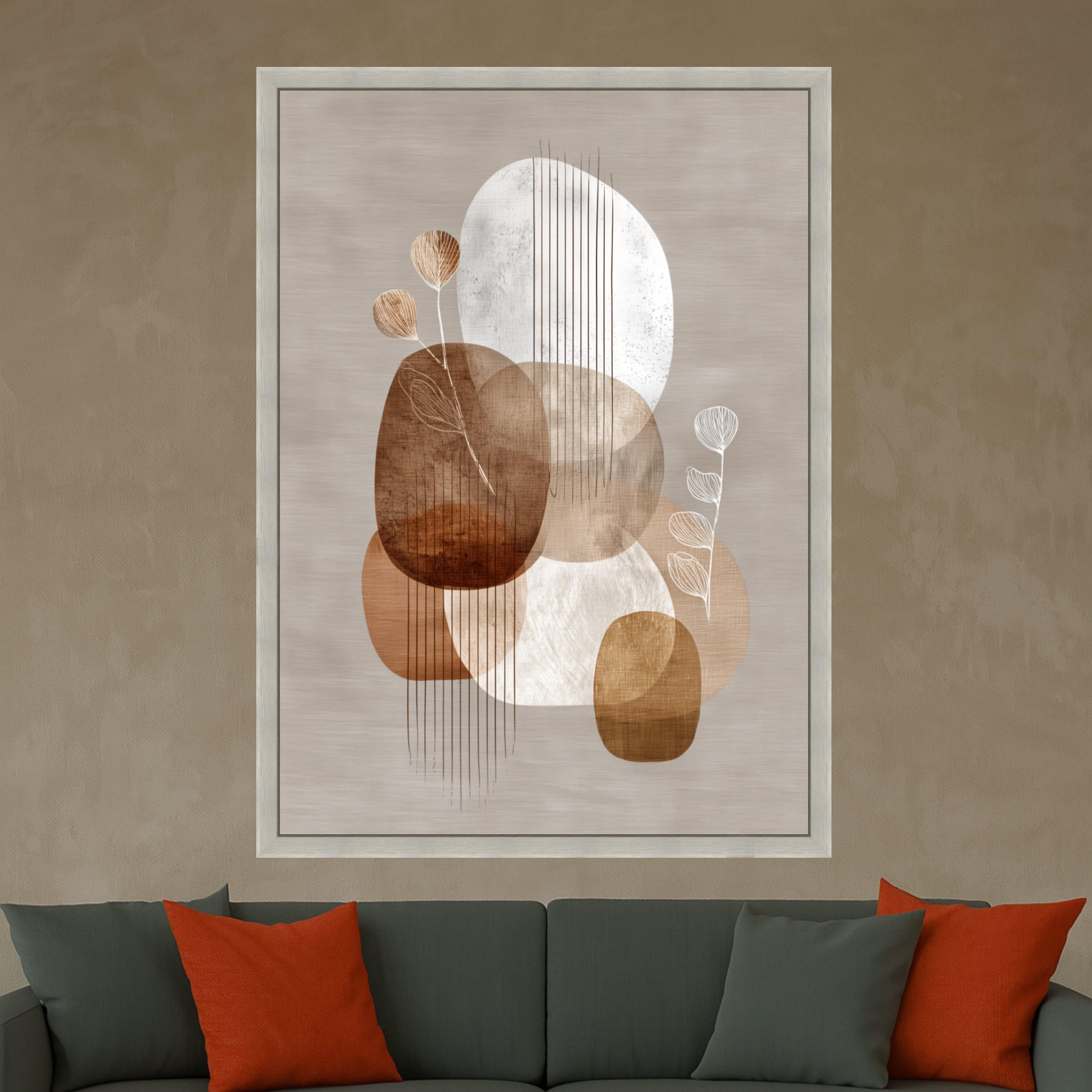 Beige Abstract Shapes Canvas Wall Art, Modern Neutral Tones, Organic Forms and Line Art, Minimalist Home Decoration, Contemporary Canvas
