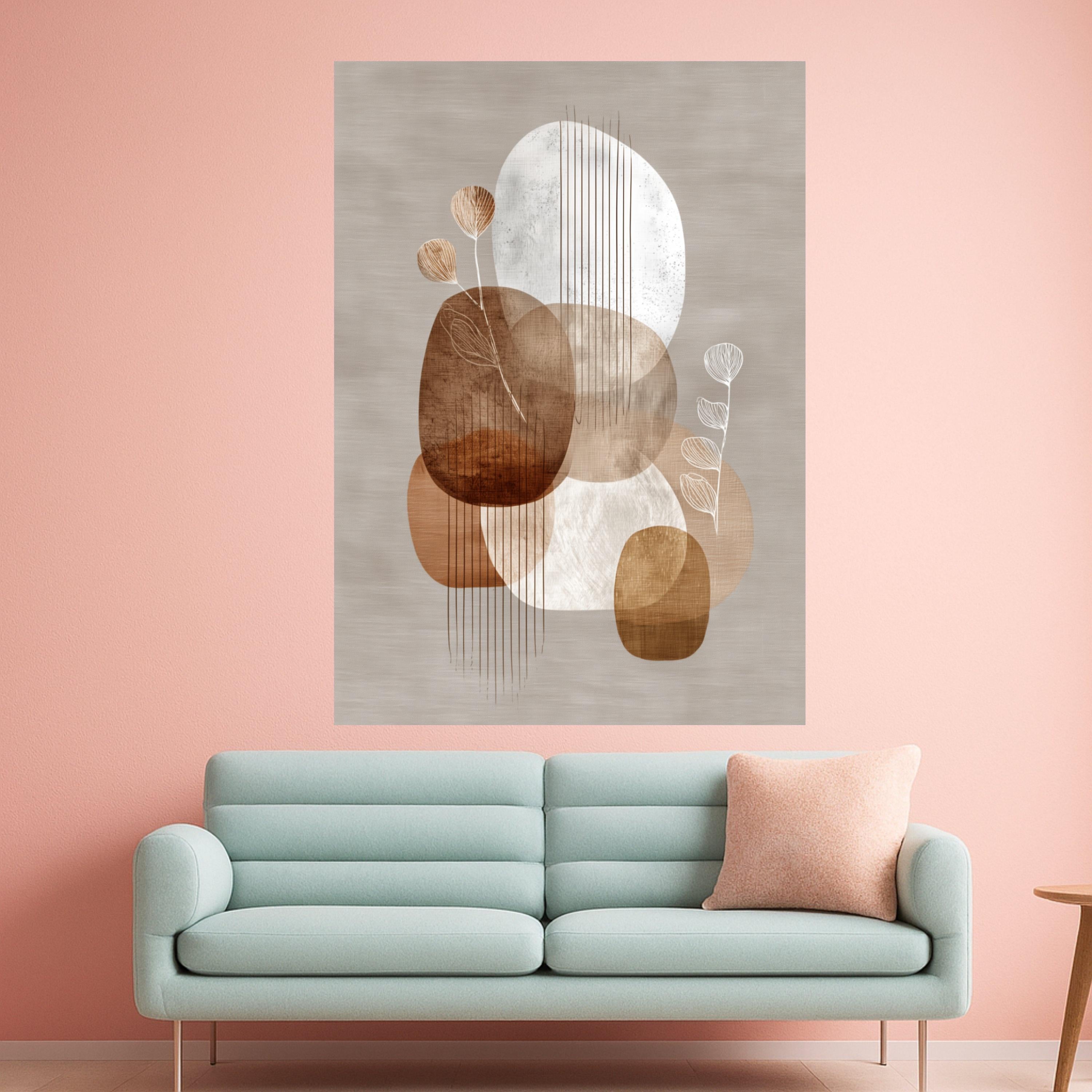 Beige Abstract Shapes Canvas Wall Art, Modern Neutral Tones, Organic Forms and Line Art, Minimalist Home Decoration, Contemporary Canvas