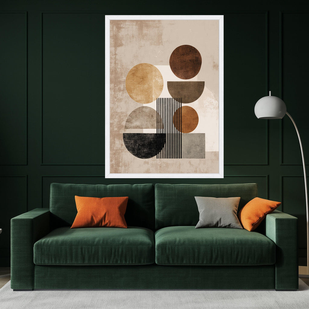 Beige Geometric Abstract Canvas, Mid-Century Modern Wall Art, Neutral Shapes Design, Contemporary Living Room Decor, Canvas Print