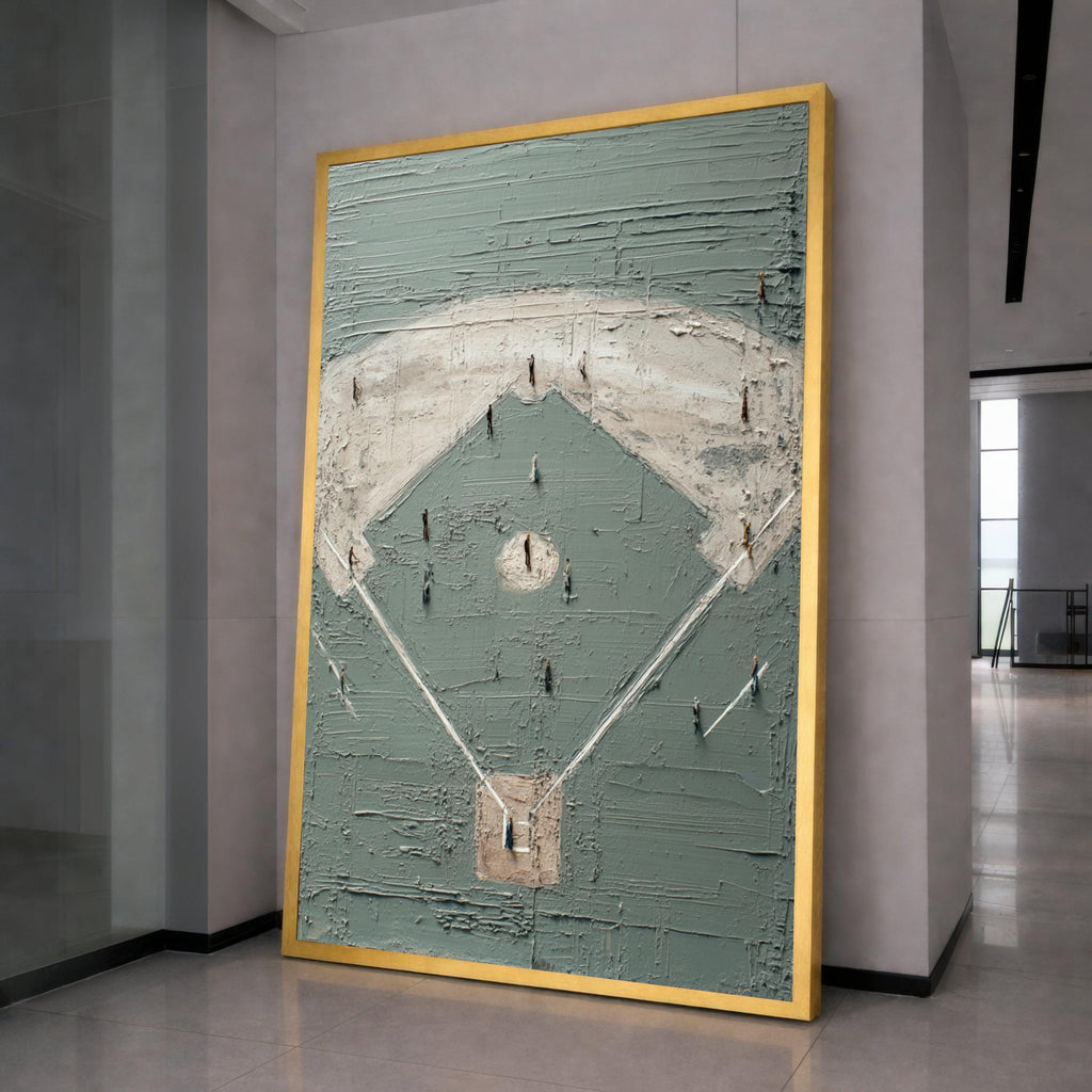 Baseball Field Canvas Wall Art, Abstract Sports Artwork, Gray and Beige Home Decor, Modern Baseball Scene Painting, Ready to Hang Canvas