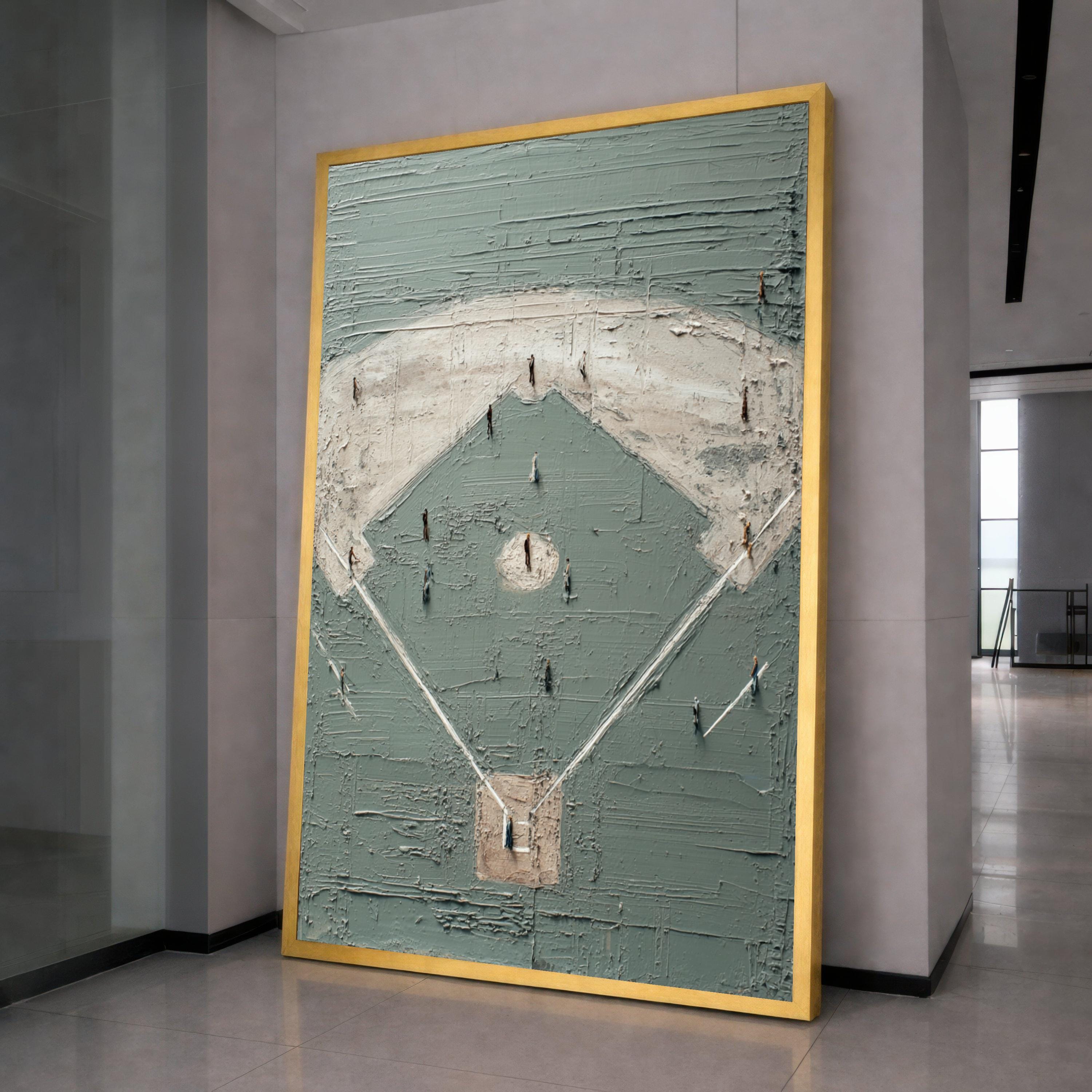 Baseball Field Canvas Wall Art, Abstract Sports Artwork, Gray and Beige Home Decor, Modern Baseball Scene Painting, Ready to Hang Canvas