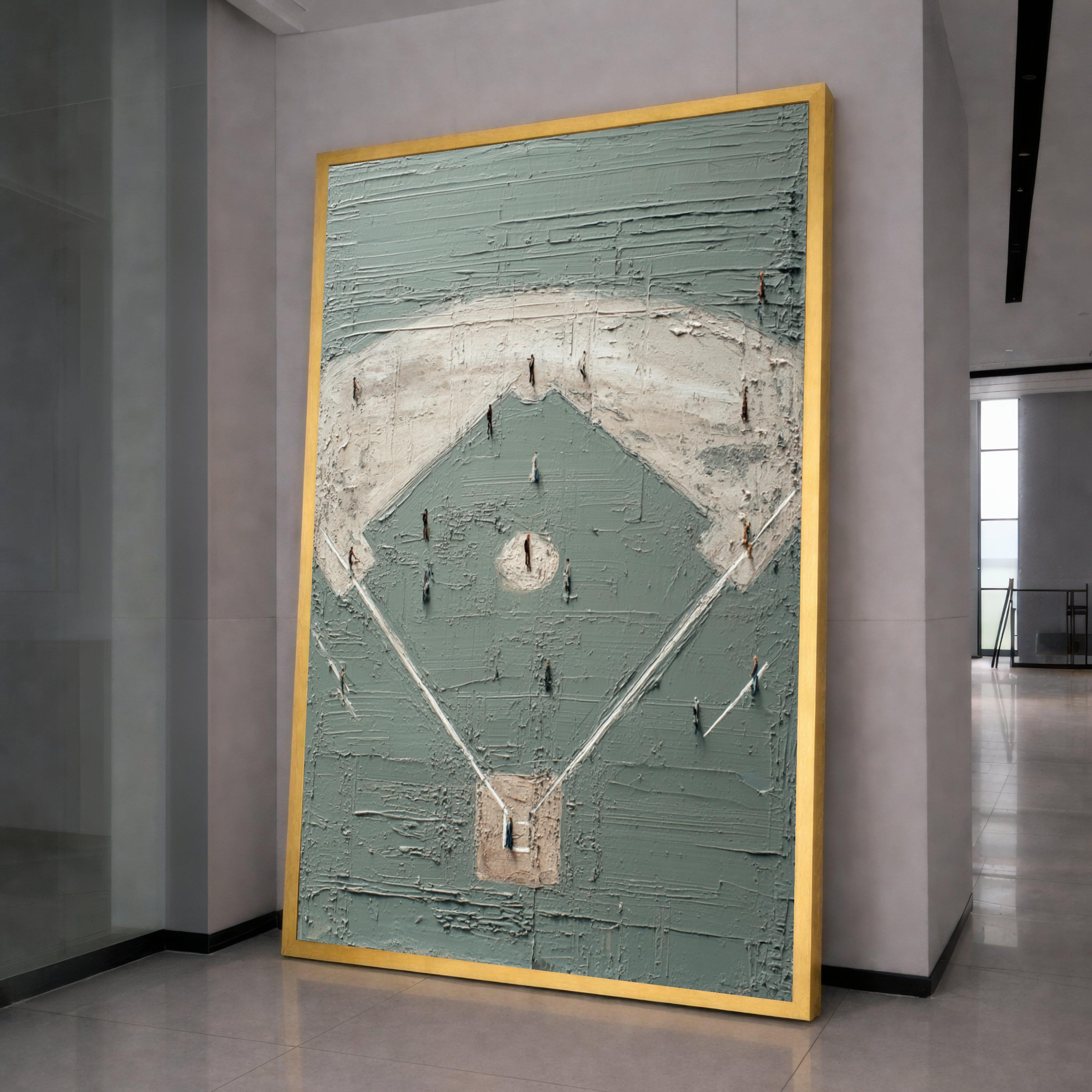 Baseball Field Canvas Wall Art, Abstract Sports Artwork, Gray and Beige Home Decor, Modern Baseball Scene Painting, Ready to Hang Canvas