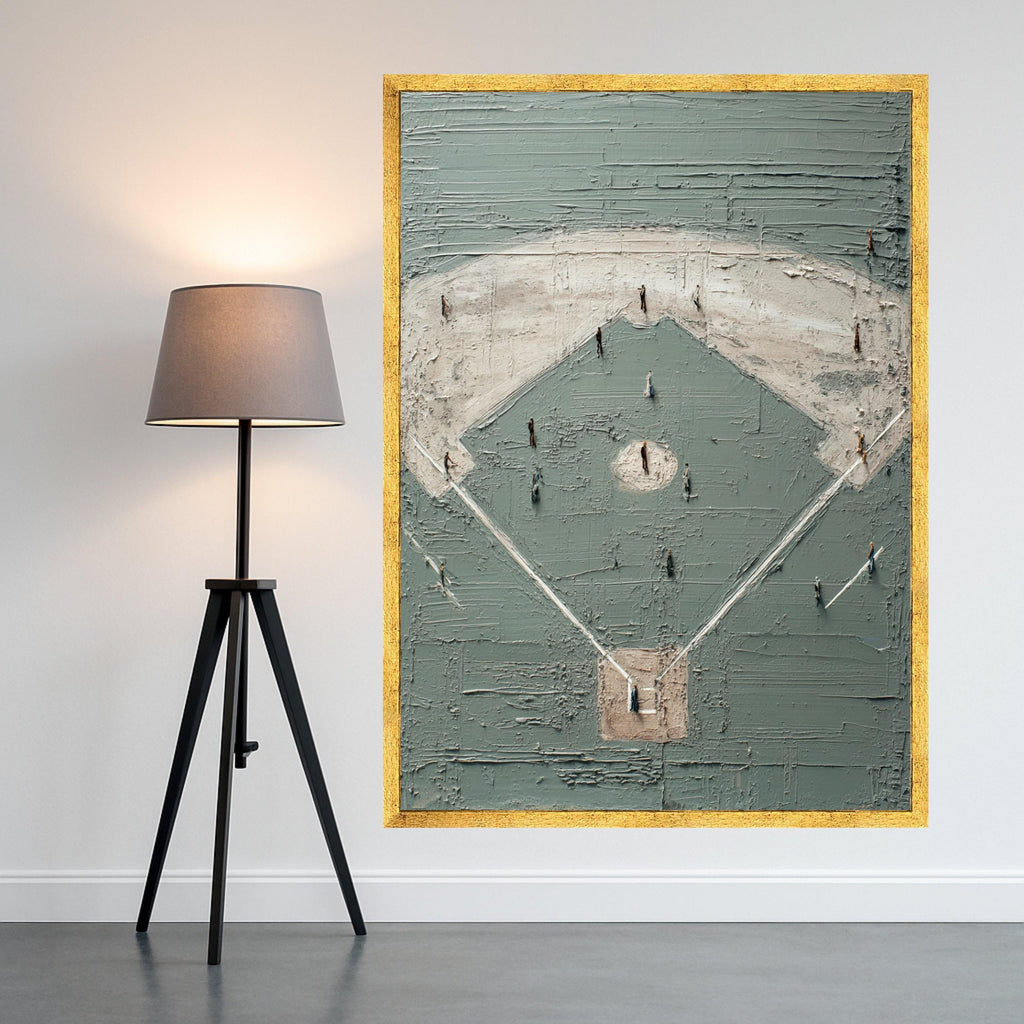 Baseball Field Canvas Wall Art, Abstract Sports Artwork, Gray and Beige Home Decor, Modern Baseball Scene Painting, Ready to Hang Canvas