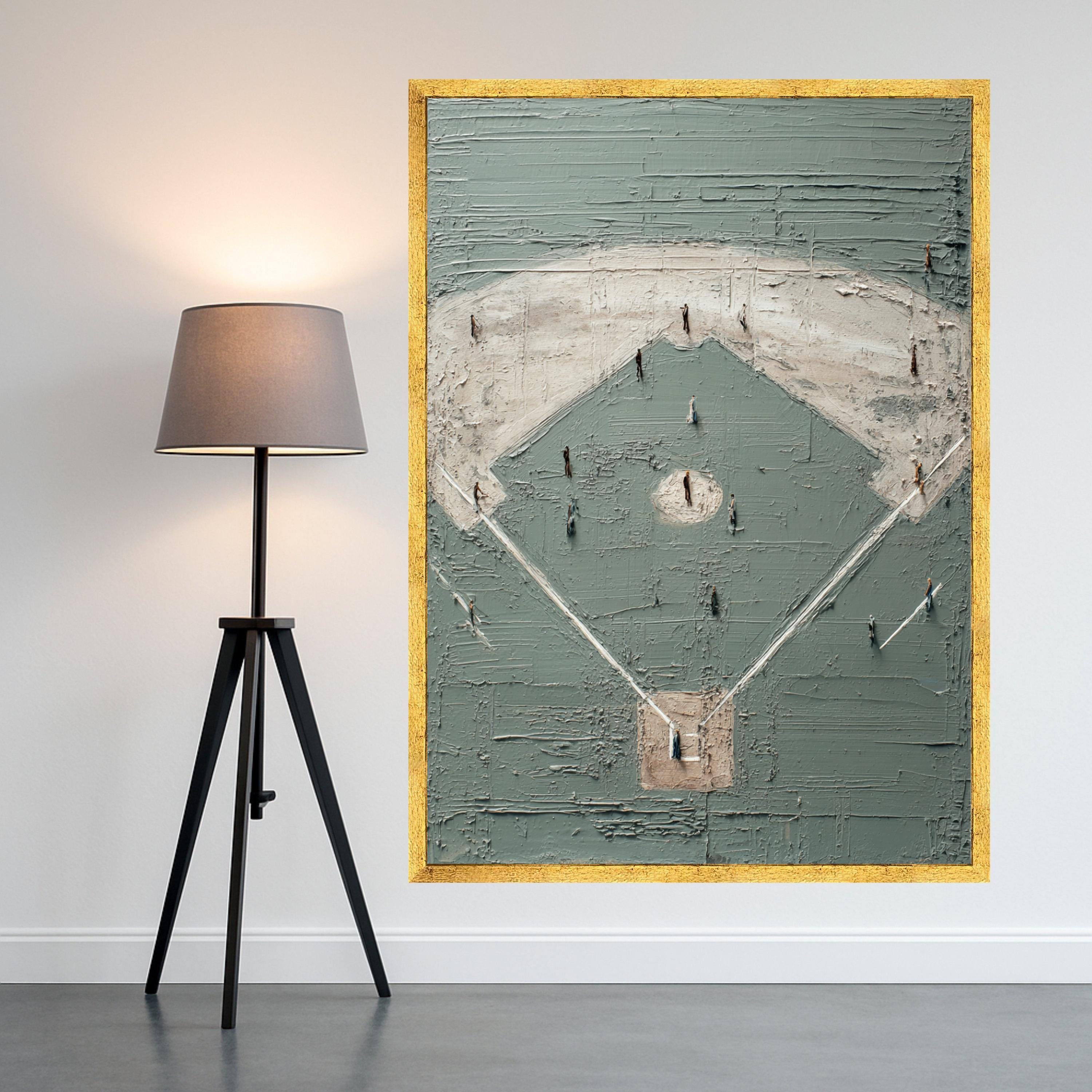 Baseball Field Canvas Wall Art, Abstract Sports Artwork, Gray and Beige Home Decor, Modern Baseball Scene Painting, Ready to Hang Canvas