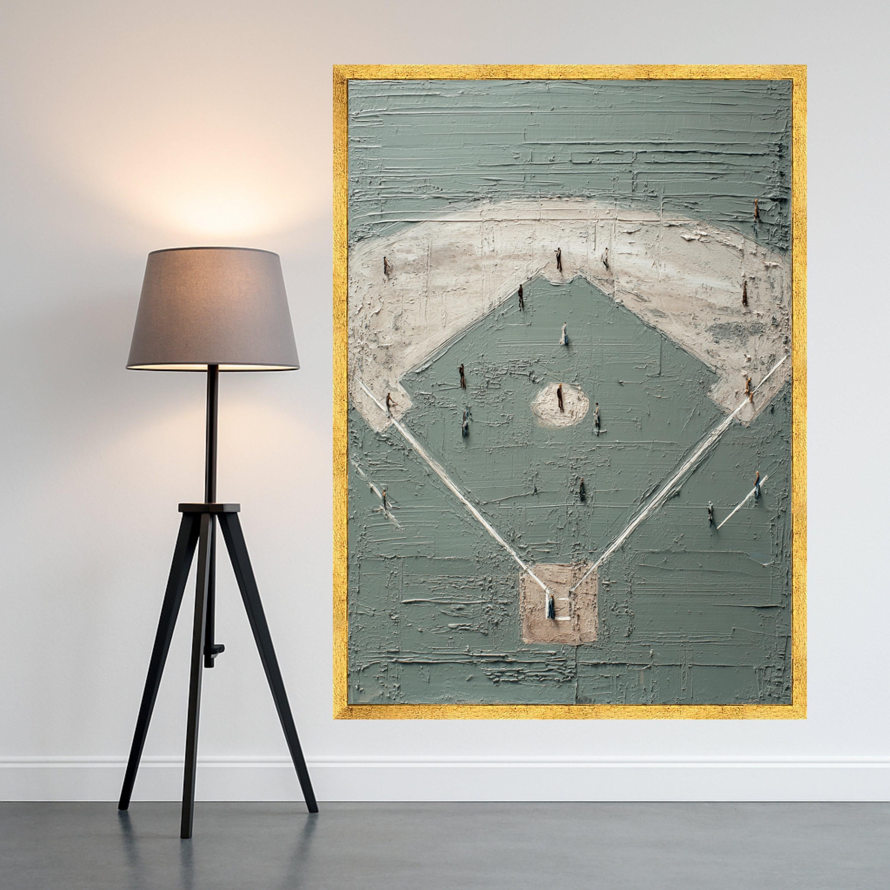 Baseball Field Canvas Wall Art, Abstract Sports Artwork, Gray and Beige Home Decor, Modern Baseball Scene Painting, Ready to Hang Canvas