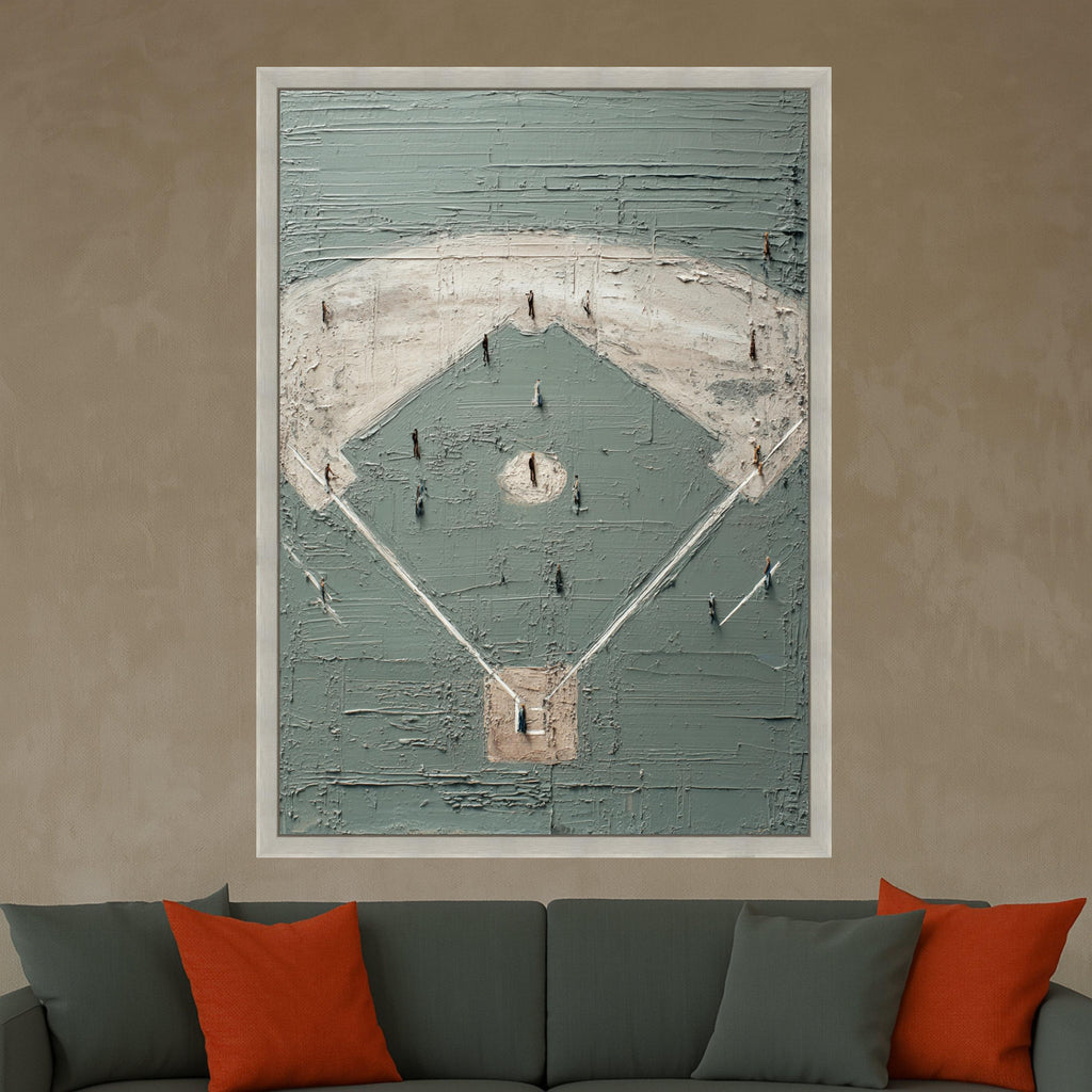 Baseball Field Canvas Wall Art, Abstract Sports Artwork, Gray and Beige Home Decor, Modern Baseball Scene Painting, Ready to Hang Canvas