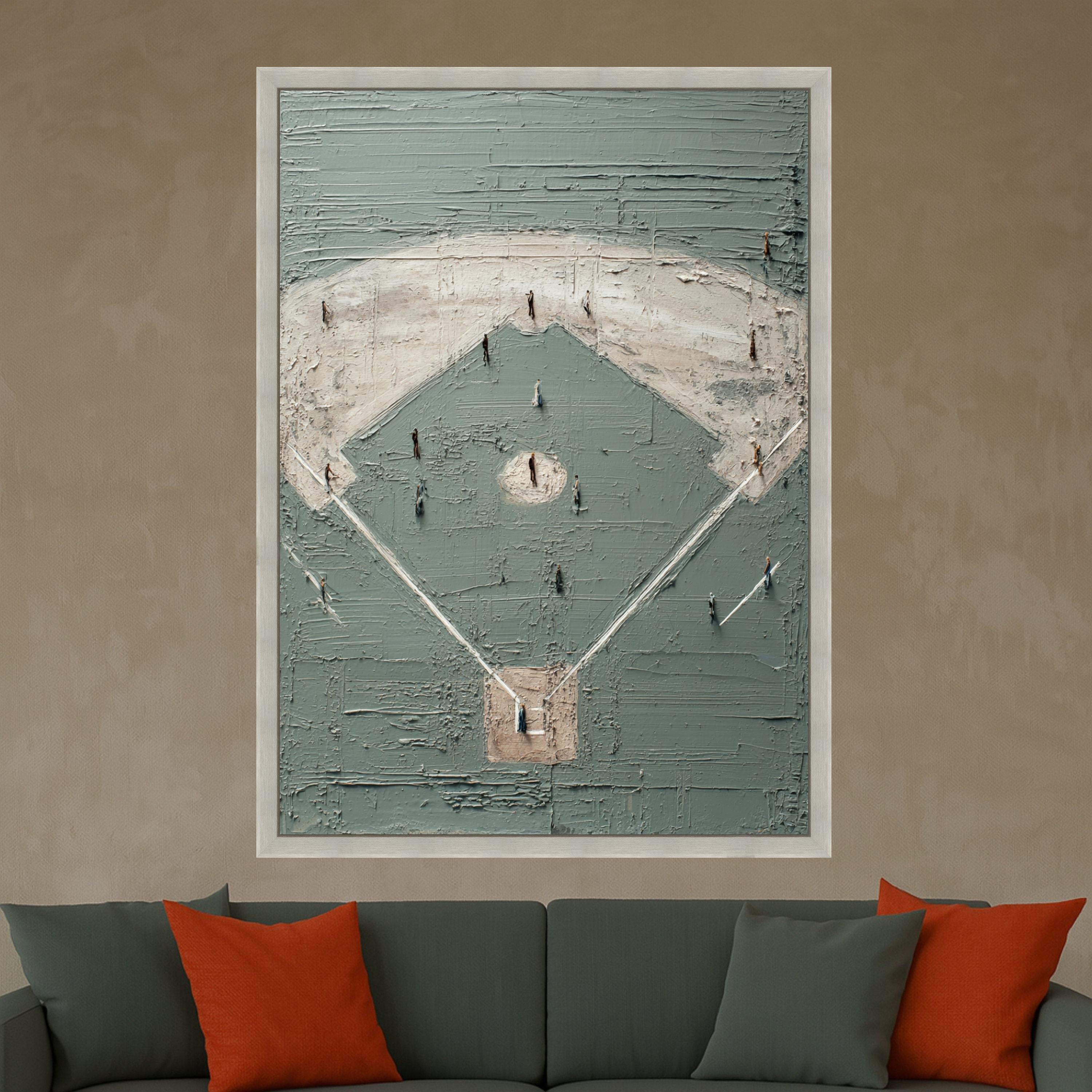 Baseball Field Canvas Wall Art, Abstract Sports Artwork, Gray and Beige Home Decor, Modern Baseball Scene Painting, Ready to Hang Canvas