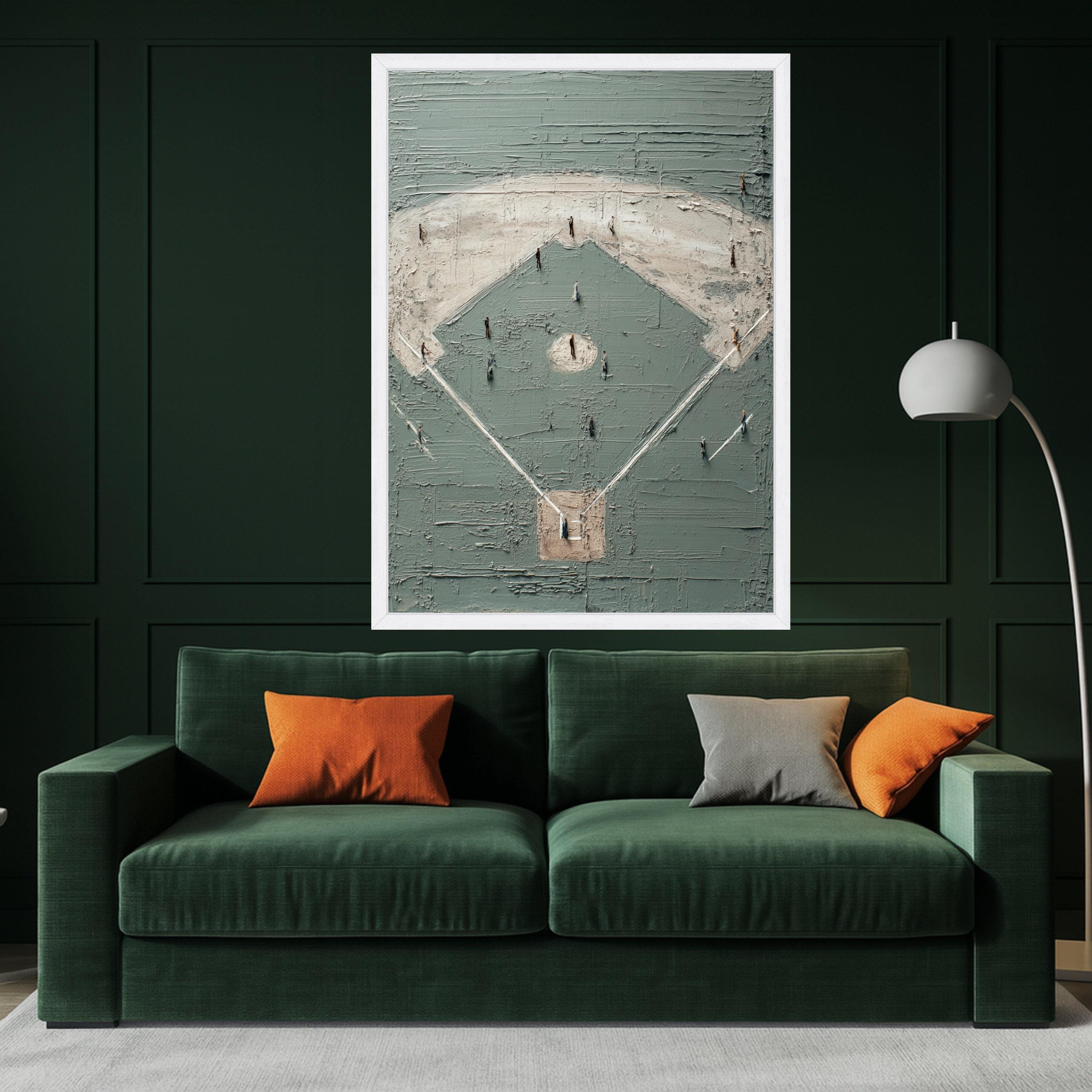 Baseball Field Canvas Wall Art, Abstract Sports Artwork, Gray and Beige Home Decor, Modern Baseball Scene Painting, Ready to Hang Canvas