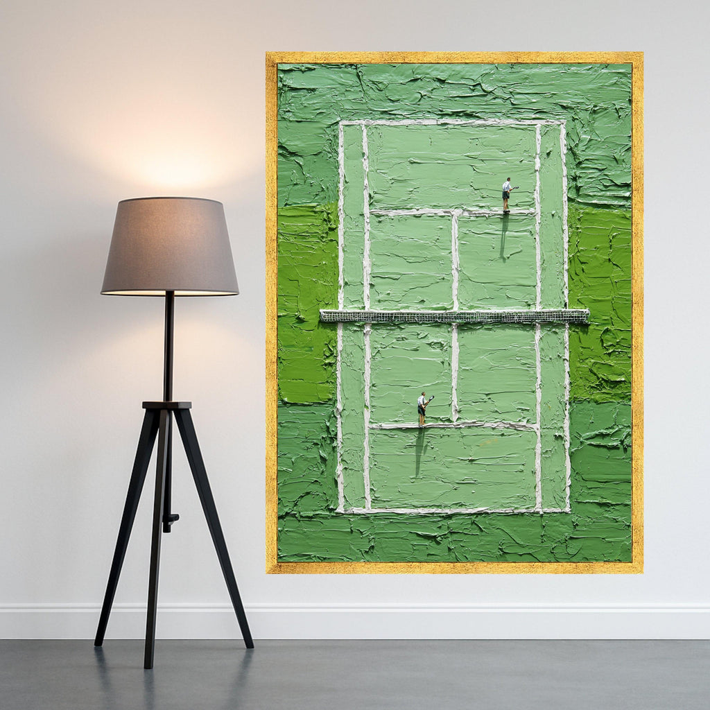 Abstract Tennis Court Canvas, Green Wall Art, Sports Scene Painting, Modern Athletic Decor, Unique Tennis Player Artwork