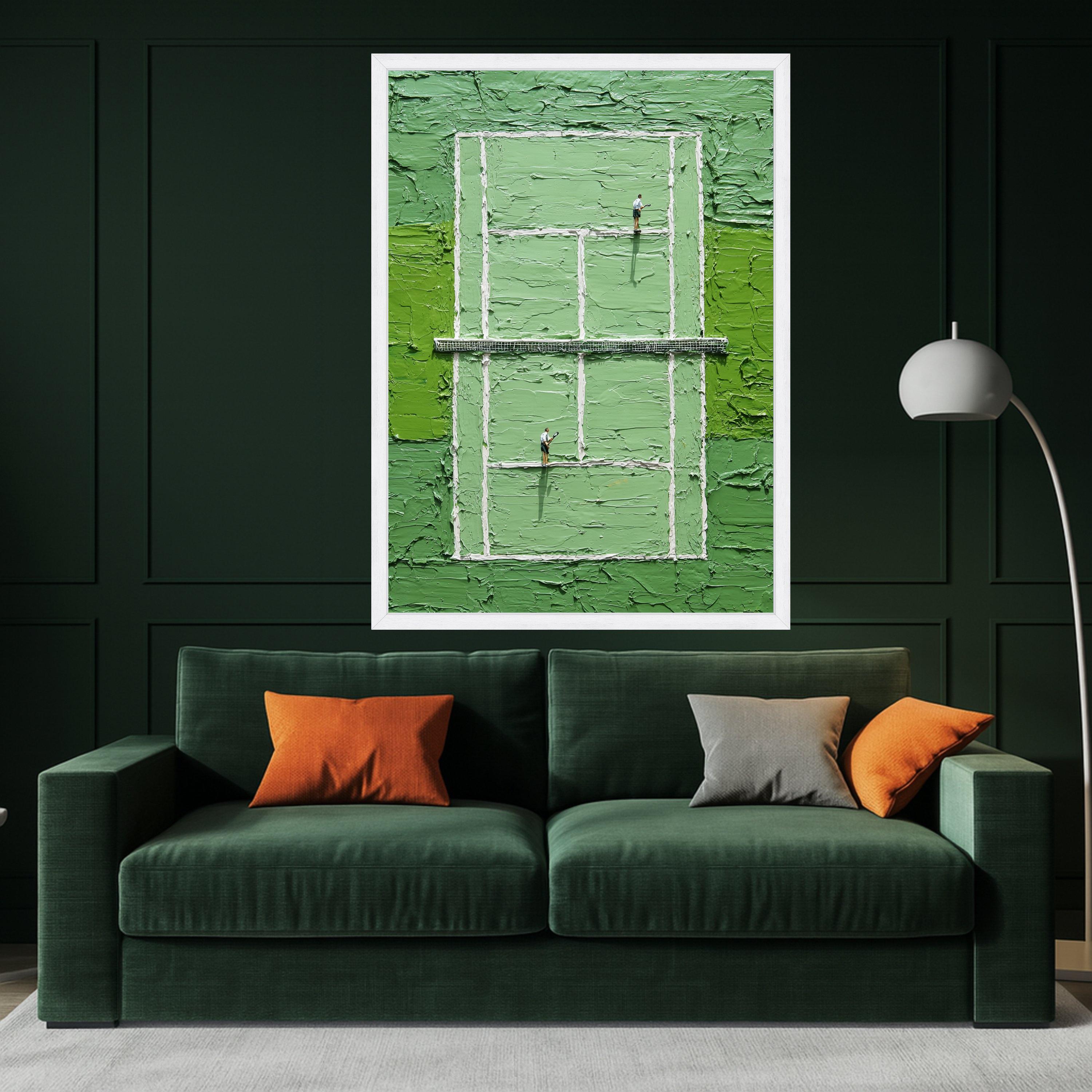 Abstract Tennis Court Canvas, Green Wall Art, Sports Scene Painting, Modern Athletic Decor, Unique Tennis Player Artwork