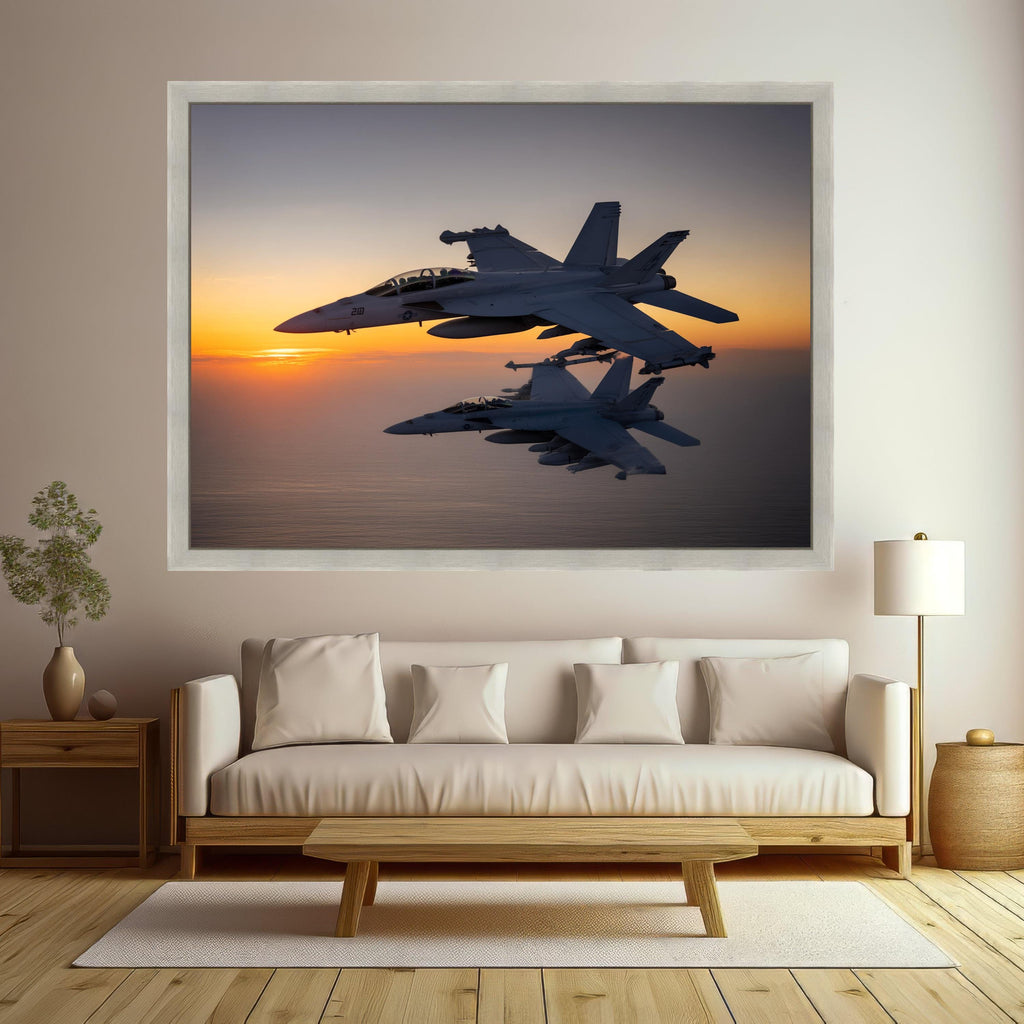 Military Fighter Jets Canvas Wall Art, Sunset Aviation Print, Modern Aircraft Decor, Sky Flight Canvas, Home Wall Decoration