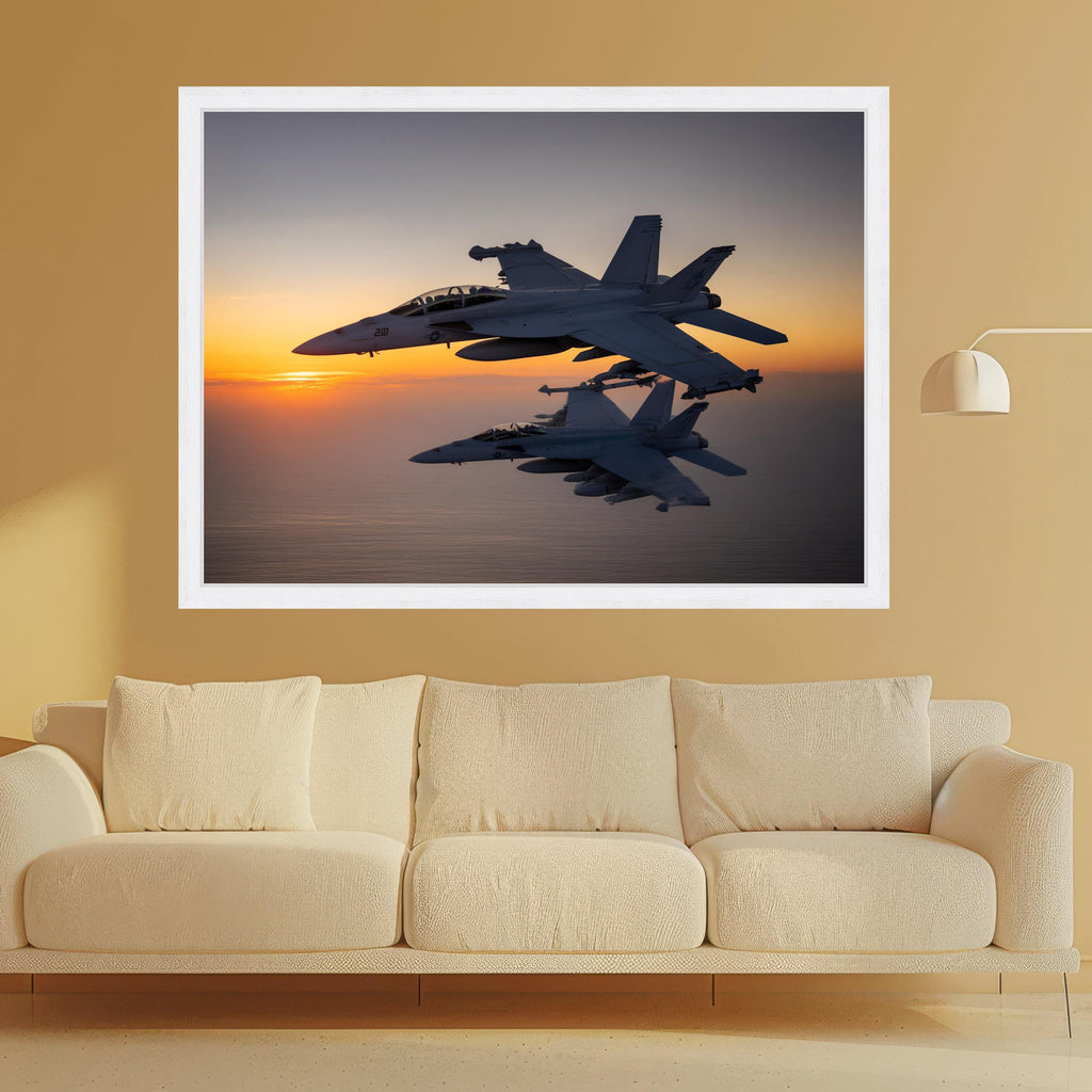 Military Fighter Jets Canvas Wall Art, Sunset Aviation Print, Modern Aircraft Decor, Sky Flight Canvas, Home Wall Decoration