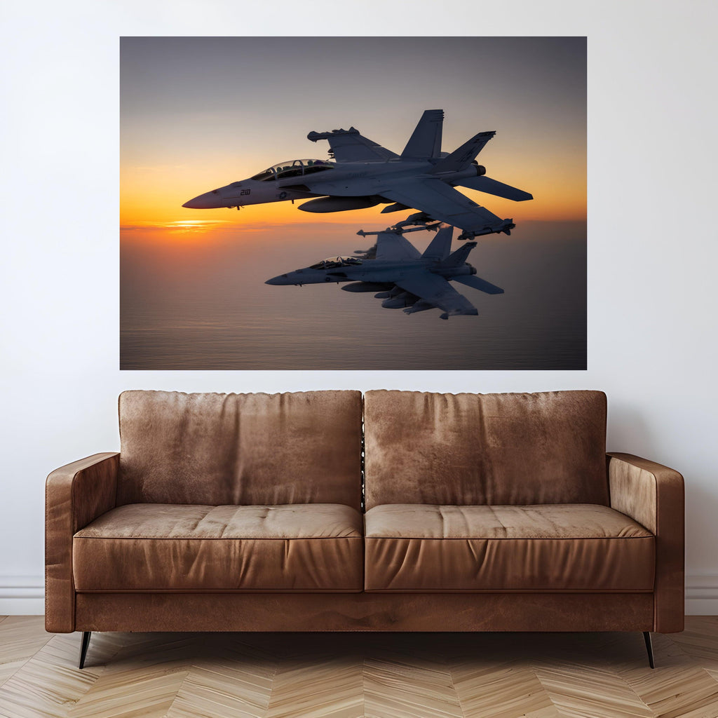Military Fighter Jets Canvas Wall Art, Sunset Aviation Print, Modern Aircraft Decor, Sky Flight Canvas, Home Wall Decoration