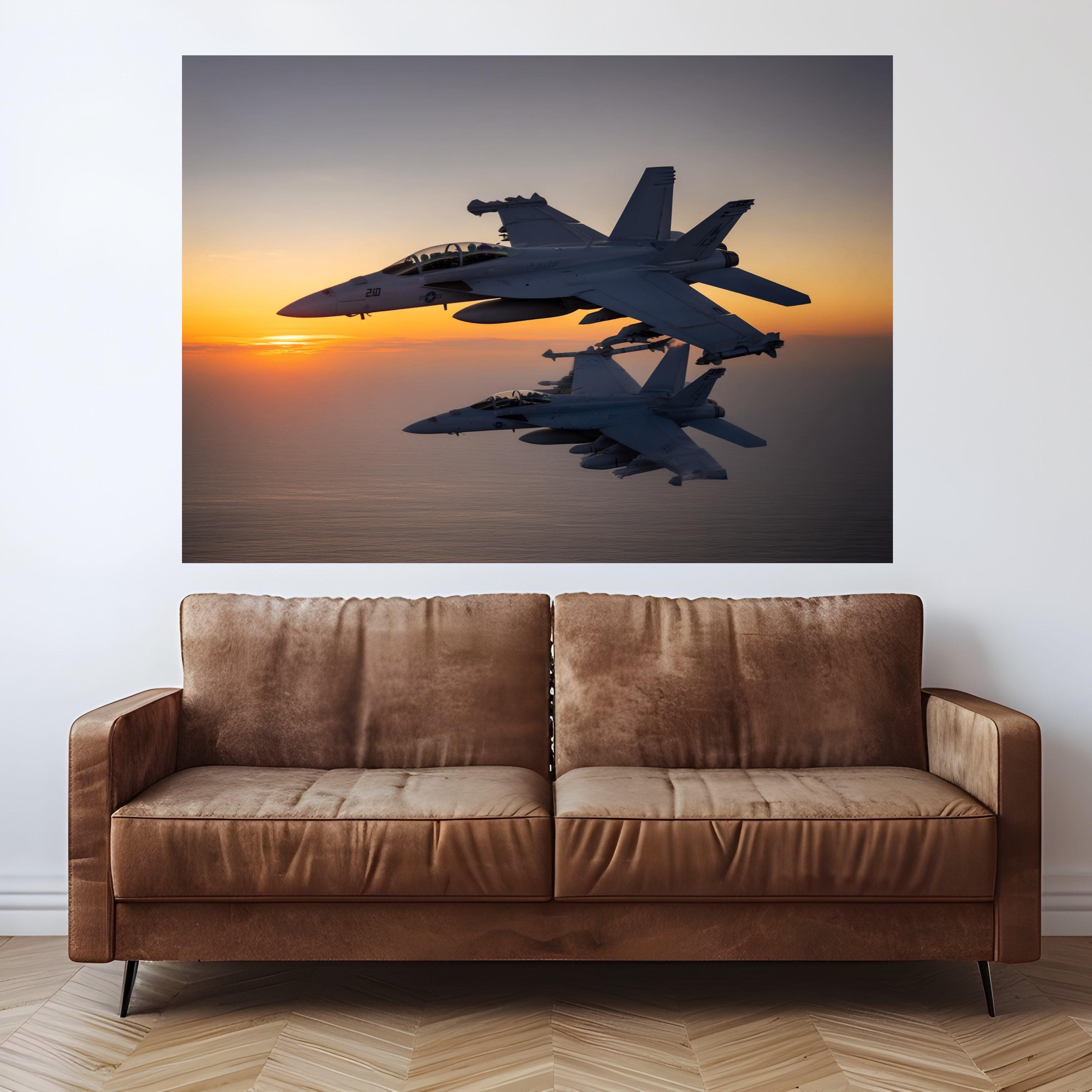 Military Fighter Jets Canvas Wall Art, Sunset Aviation Print, Modern Aircraft Decor, Sky Flight Canvas, Home Wall Decoration