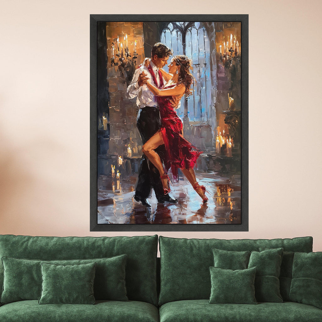 Romantic Tango Dance Couple, Red Dress Ballroom Canvas, Passionate Dance Wall Art, Elegant Evening Scene, Candlelight Ready To Hang,
