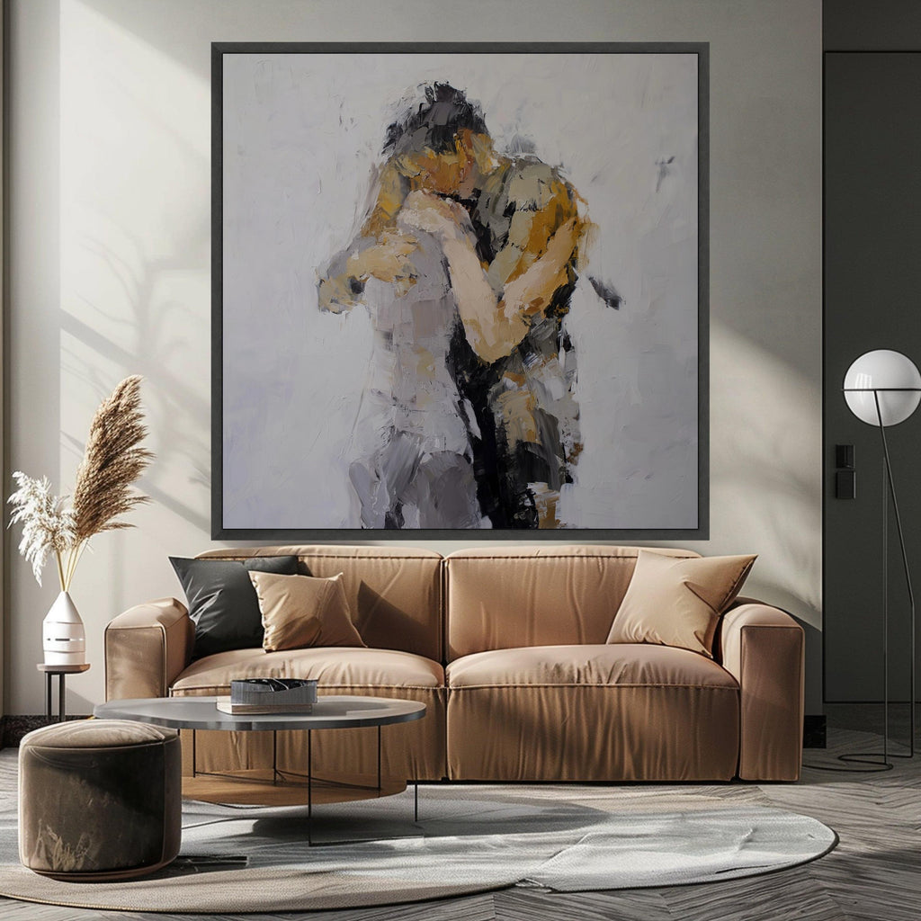 Abstract Lovers Embrace Canvas, Modern Romantic Wall Art, Couple Painting, Intimate Expression Artwork, Home Decor Canvas Ready To Hang,