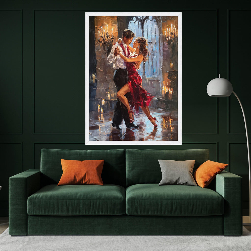 Romantic Tango Dance Couple, Red Dress Ballroom Canvas, Passionate Dance Wall Art, Elegant Evening Scene, Candlelight Ready To Hang,