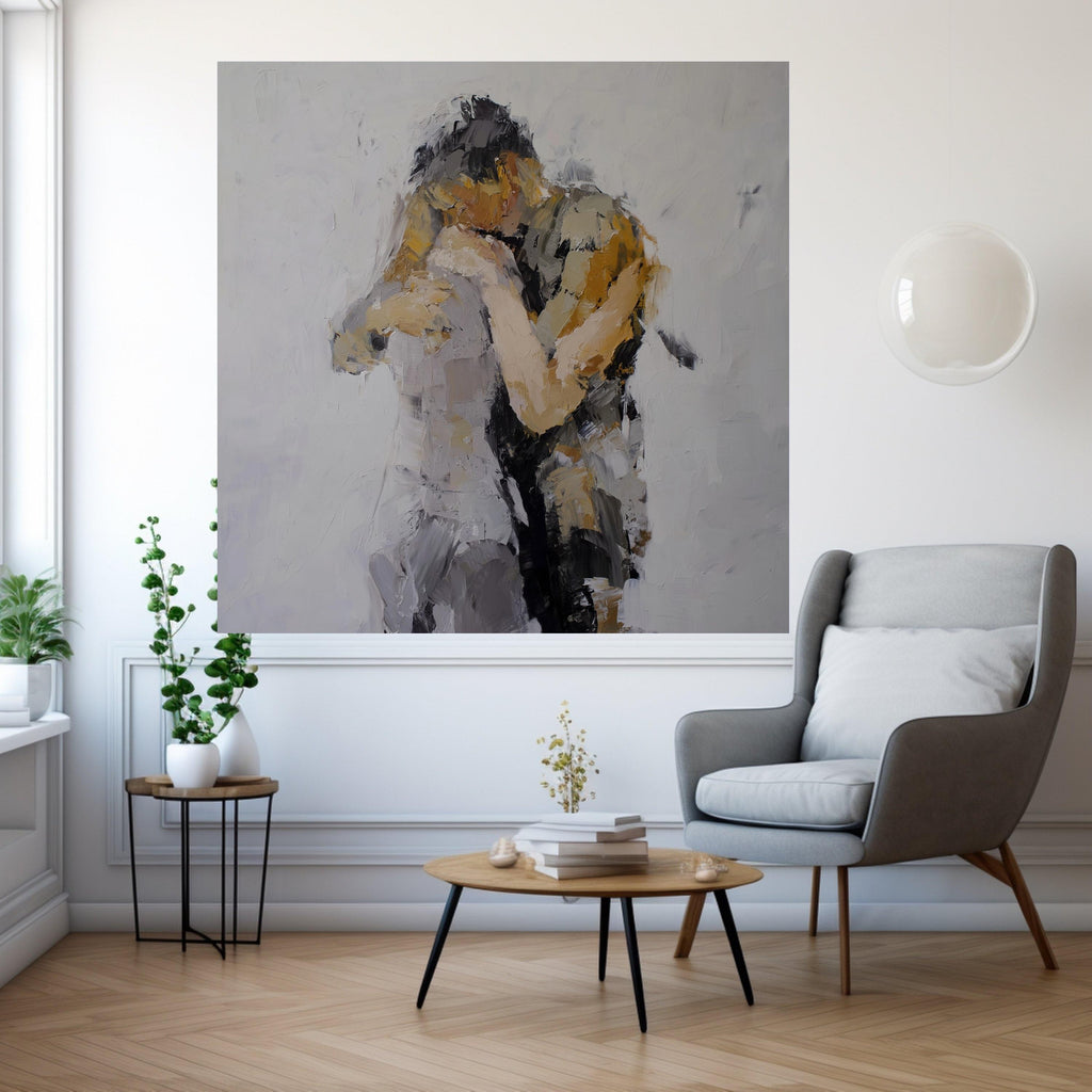 Abstract Lovers Embrace Canvas, Modern Romantic Wall Art, Couple Painting, Intimate Expression Artwork, Home Decor Canvas Ready To Hang,