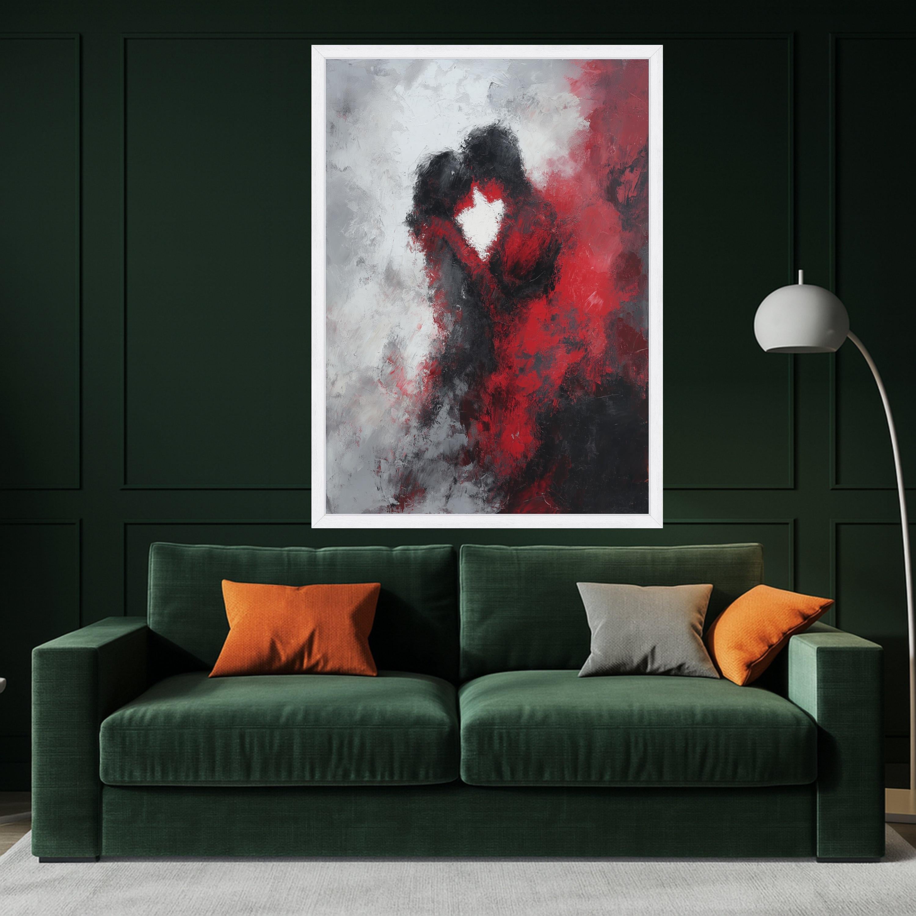 Abstract Romantic Embrace Canvas Wall Art, Red and Black Love Painting, Couple Silhouette, Modern Home Decoration, Ready to Ready To Hang,