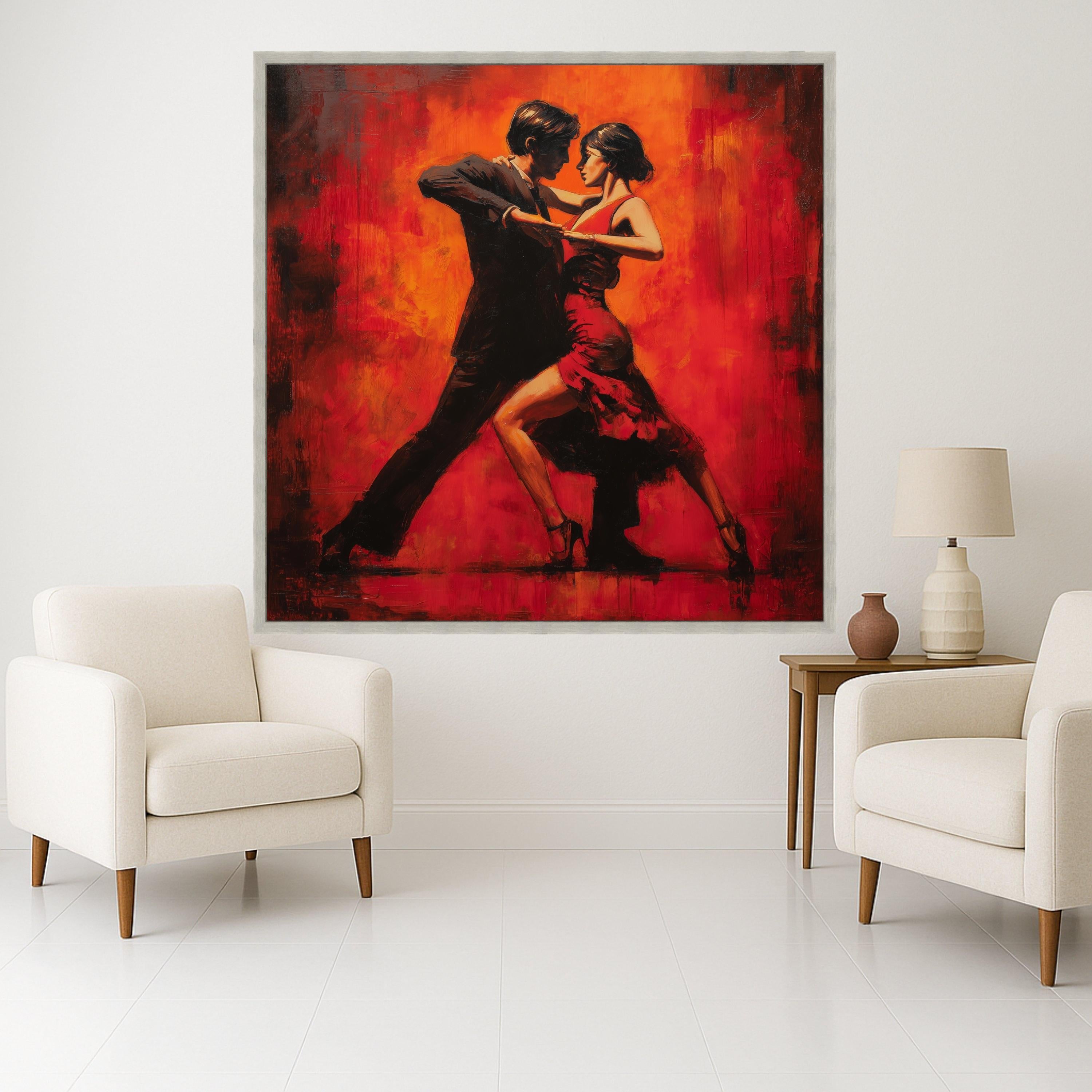 Passionate Tango Dance Couple Canvas, Red Flamenco Dress Wall Art, Romantic Latin Dance Silhouette, Modern Canvas Home Decor, Ready To Hang,