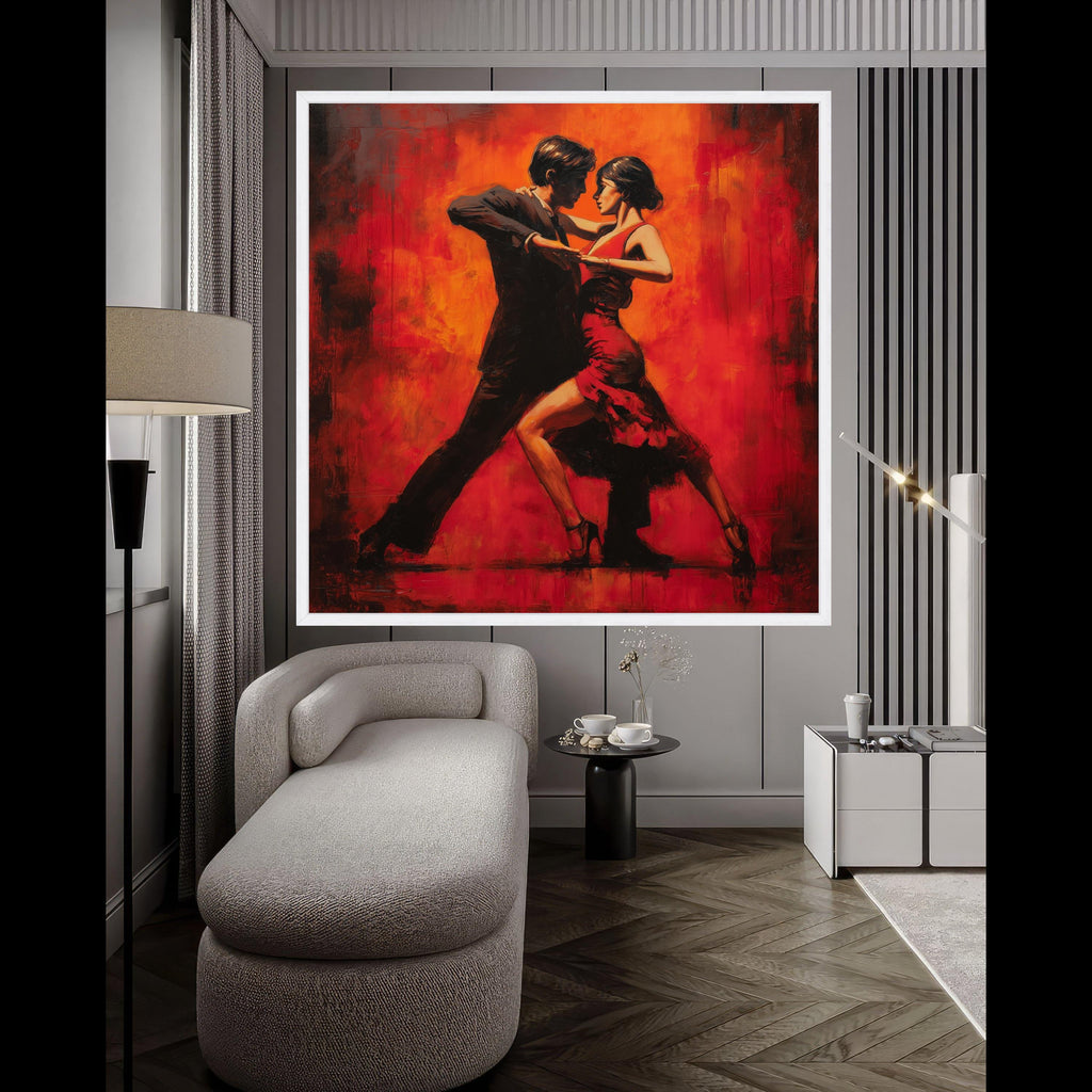 Passionate Tango Dance Couple Canvas, Red Flamenco Dress Wall Art, Romantic Latin Dance Silhouette, Modern Canvas Home Decor, Ready To Hang,