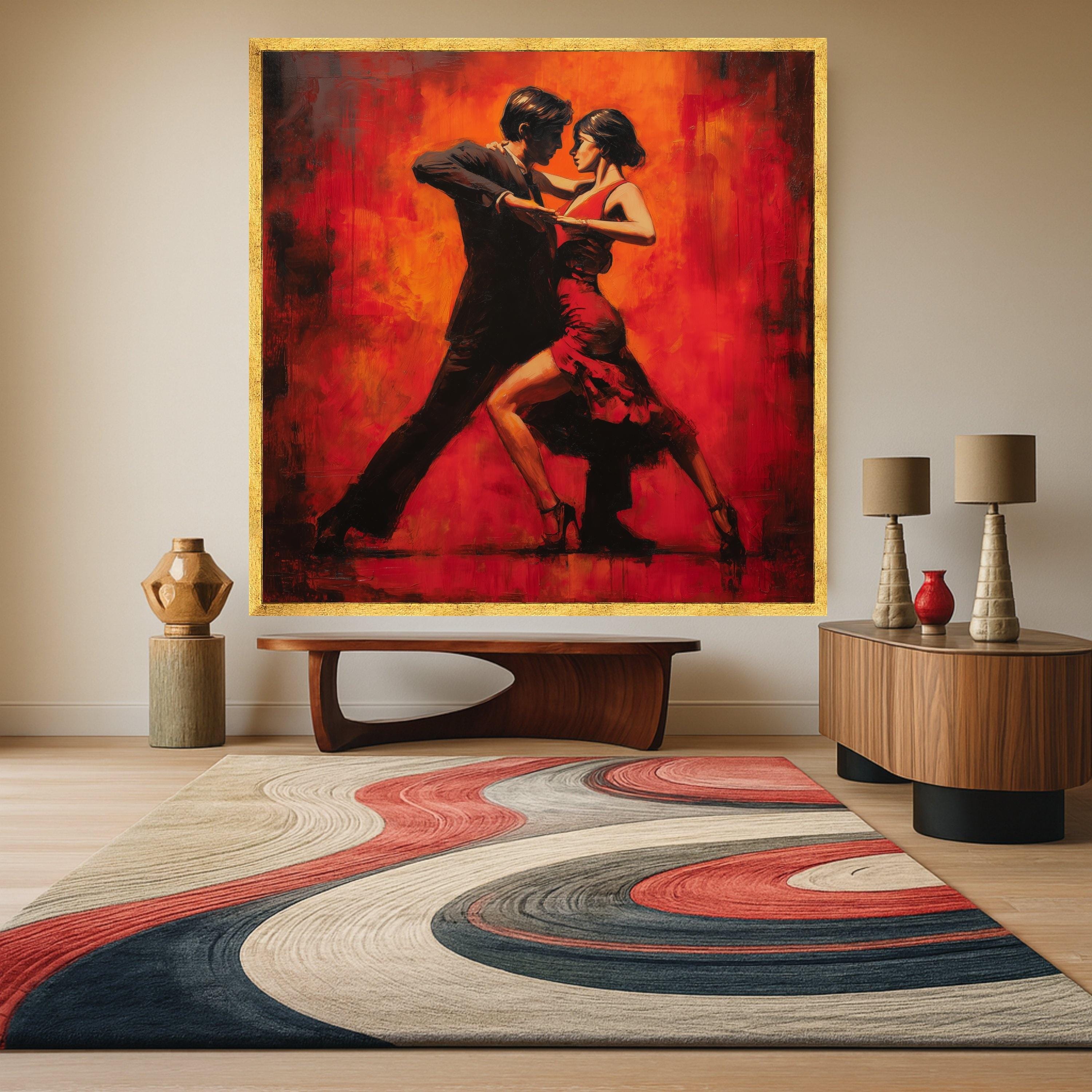 Passionate Tango Dance Couple, Red and Black Canvas Wall Art, Romantic Ballroom Dance Painting, Elegant Home Décor, Vibrant Ready To Hang,