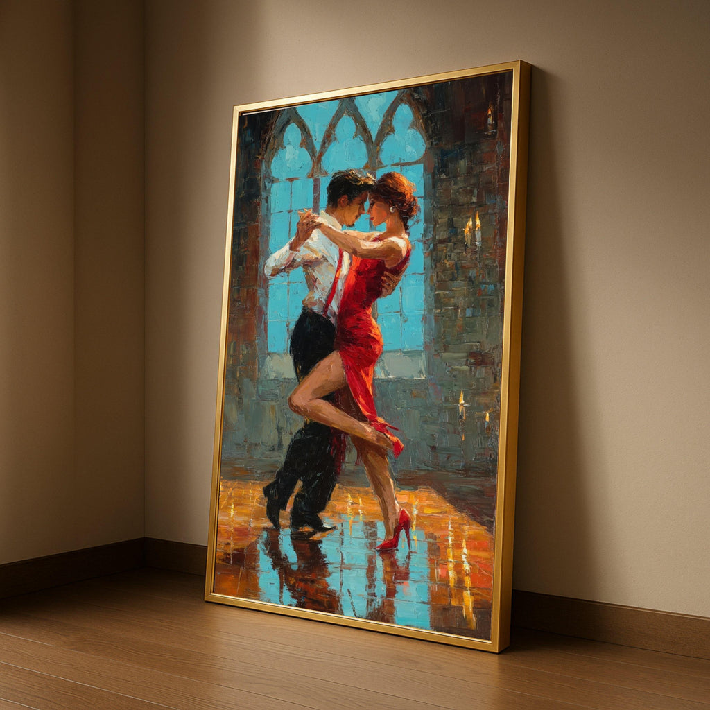 Passionate Tango Dance Couple, Romantic Red Dress Canvas, Ballroom Dancing Wall Art, Elegant Couple Canvas Art, Intimate Ready To Hang,
