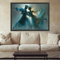 Romantic Ballet Dance Couple Canvas, Abstract Blue Artistic Wall Art, Ethereal Movement Painting, Contemporary Home Decor, Ready To Hang,