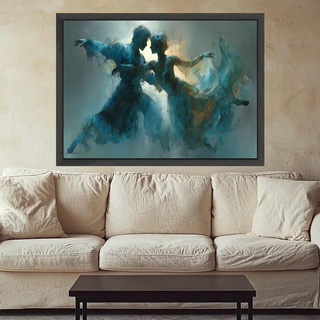 Romantic Ballet Dance Couple Canvas, Abstract Blue Artistic Wall Art, Ethereal Movement Painting, Contemporary Home Decor, Ready To Hang,