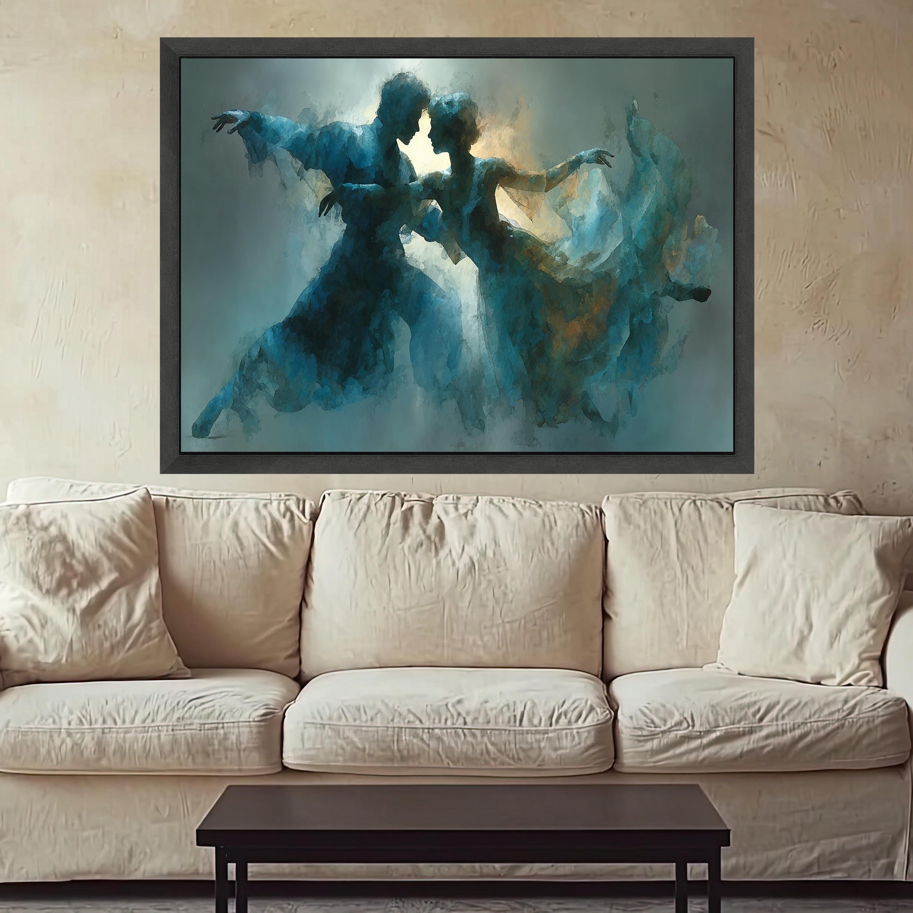Romantic Ballet Dance Couple Canvas, Abstract Blue Artistic Wall Art, Ethereal Movement Painting, Contemporary Home Decor, Ready To Hang,