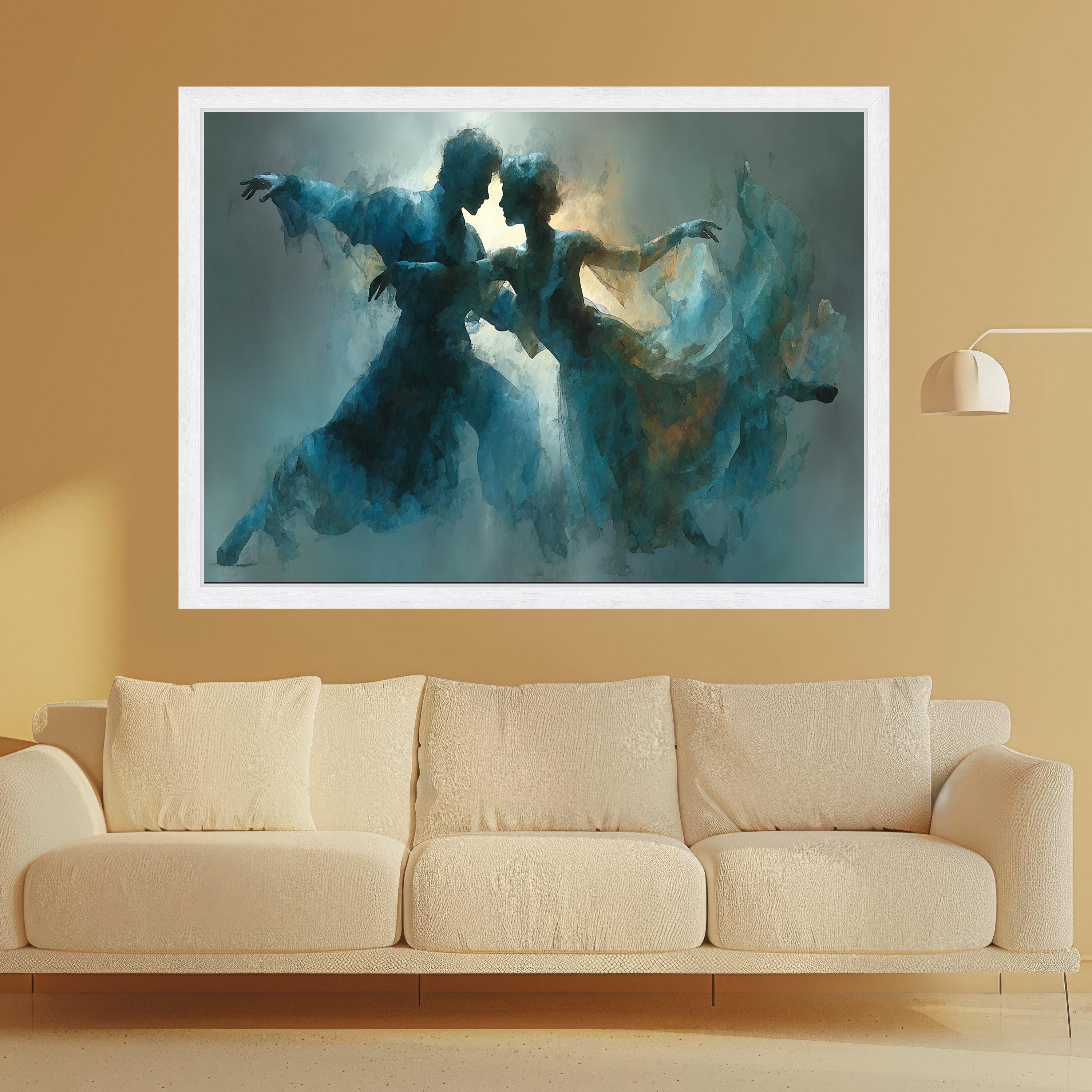 Romantic Ballet Dance Couple Canvas, Abstract Blue Artistic Wall Art, Ethereal Movement Painting, Contemporary Home Decor, Ready To Hang,