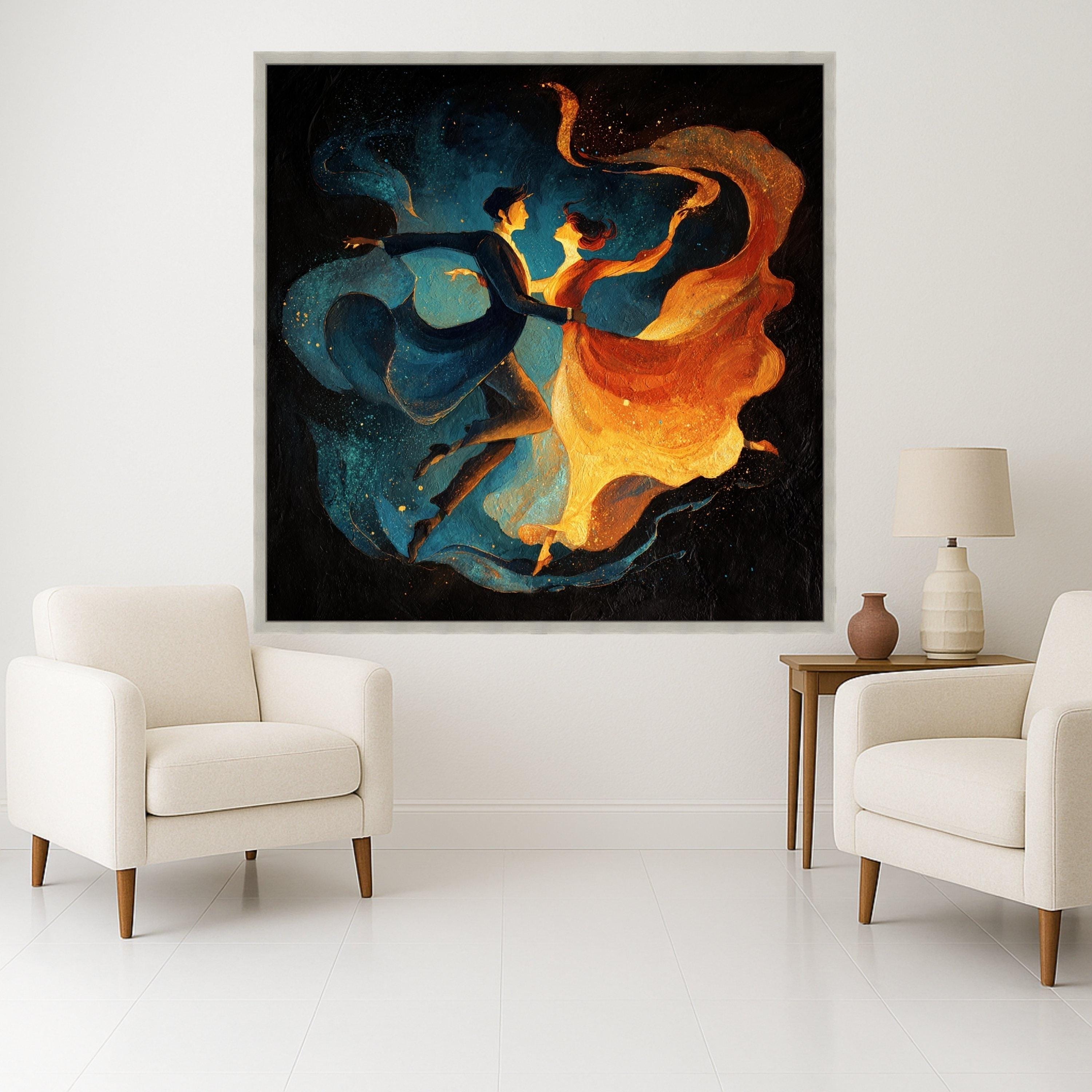 Elegant Dancing Couple Canvas Wall Art, Romantic Ballroom Dance Painting, Abstract Motion Art, Couples Dance Home Decor, Ready To Hang,