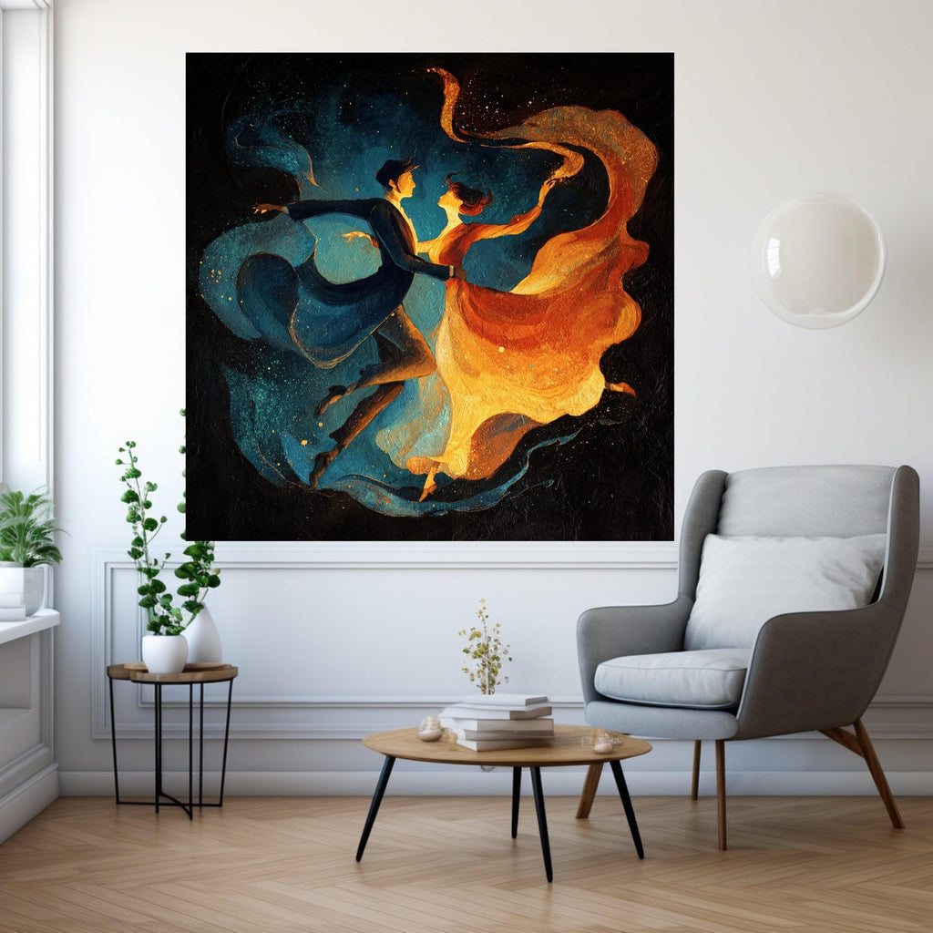 Elegant Dancing Couple Canvas Wall Art, Romantic Ballroom Dance Painting, Abstract Motion Art, Couples Dance Home Decor, Ready To Hang,