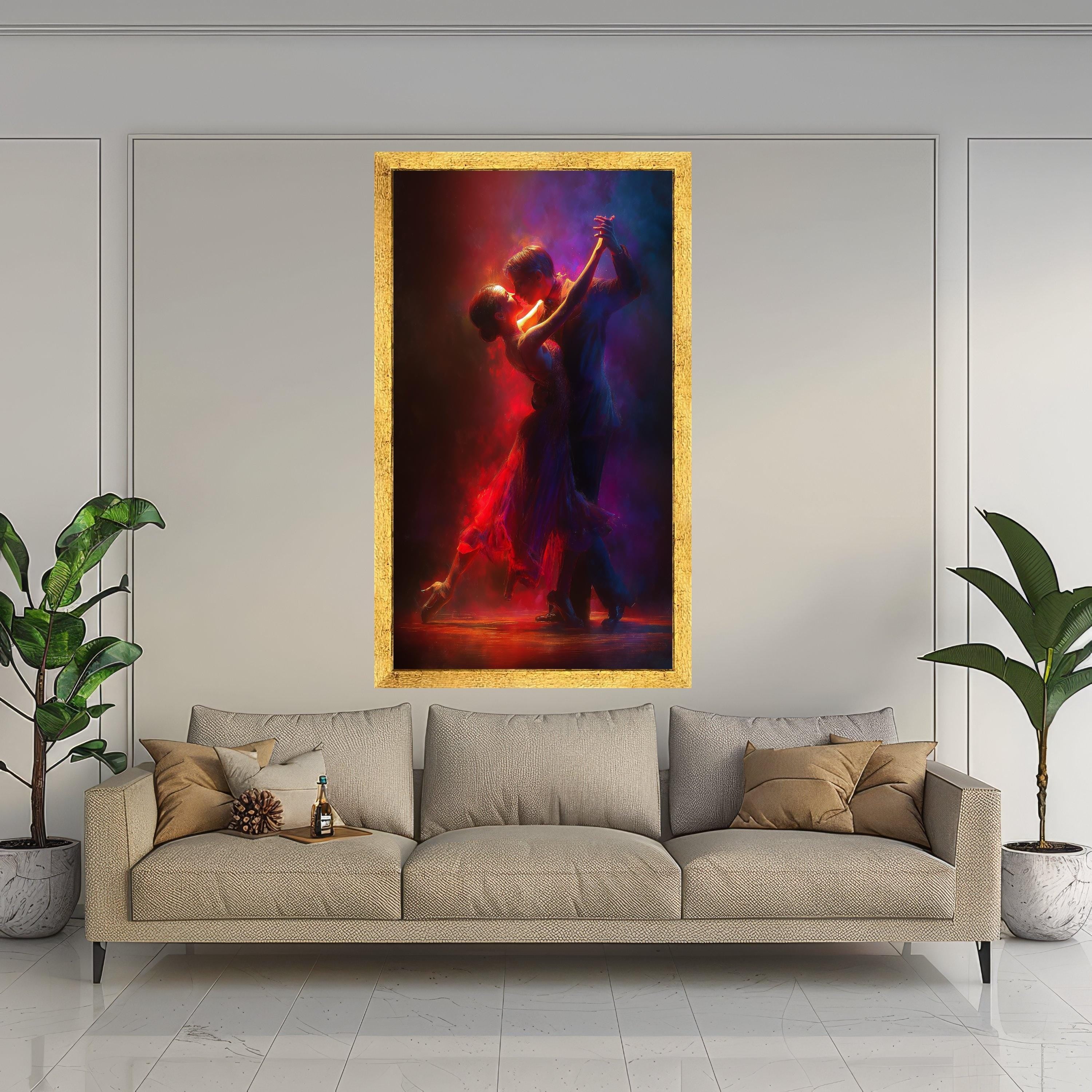 Passionate Dance Couple Canvas, Romantic Ballroom Art, Vibrant Red and Purple Canvas, Elegant Tango Wall Decor, Dance Floor Ready To Hang,