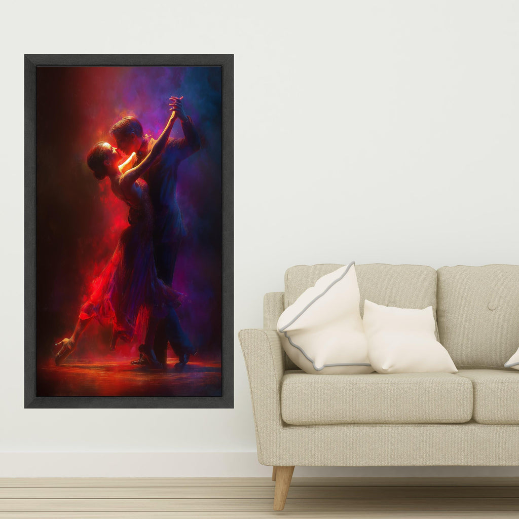 Passionate Dance Couple Canvas, Romantic Ballroom Art, Vibrant Red and Purple Canvas, Elegant Tango Wall Decor, Dance Floor Ready To Hang,
