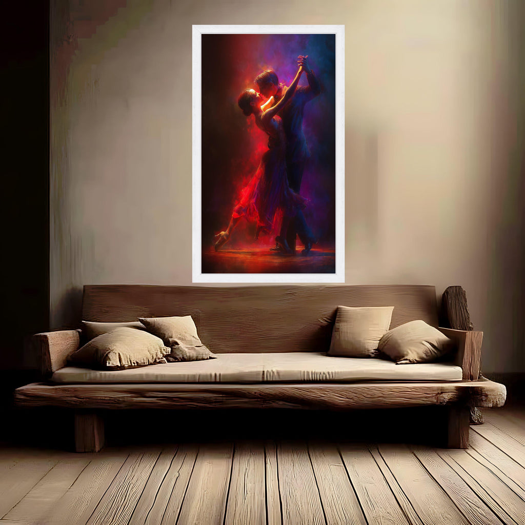 Passionate Dance Couple Canvas, Romantic Ballroom Art, Vibrant Red and Purple Canvas, Elegant Tango Wall Decor, Dance Floor Ready To Hang,
