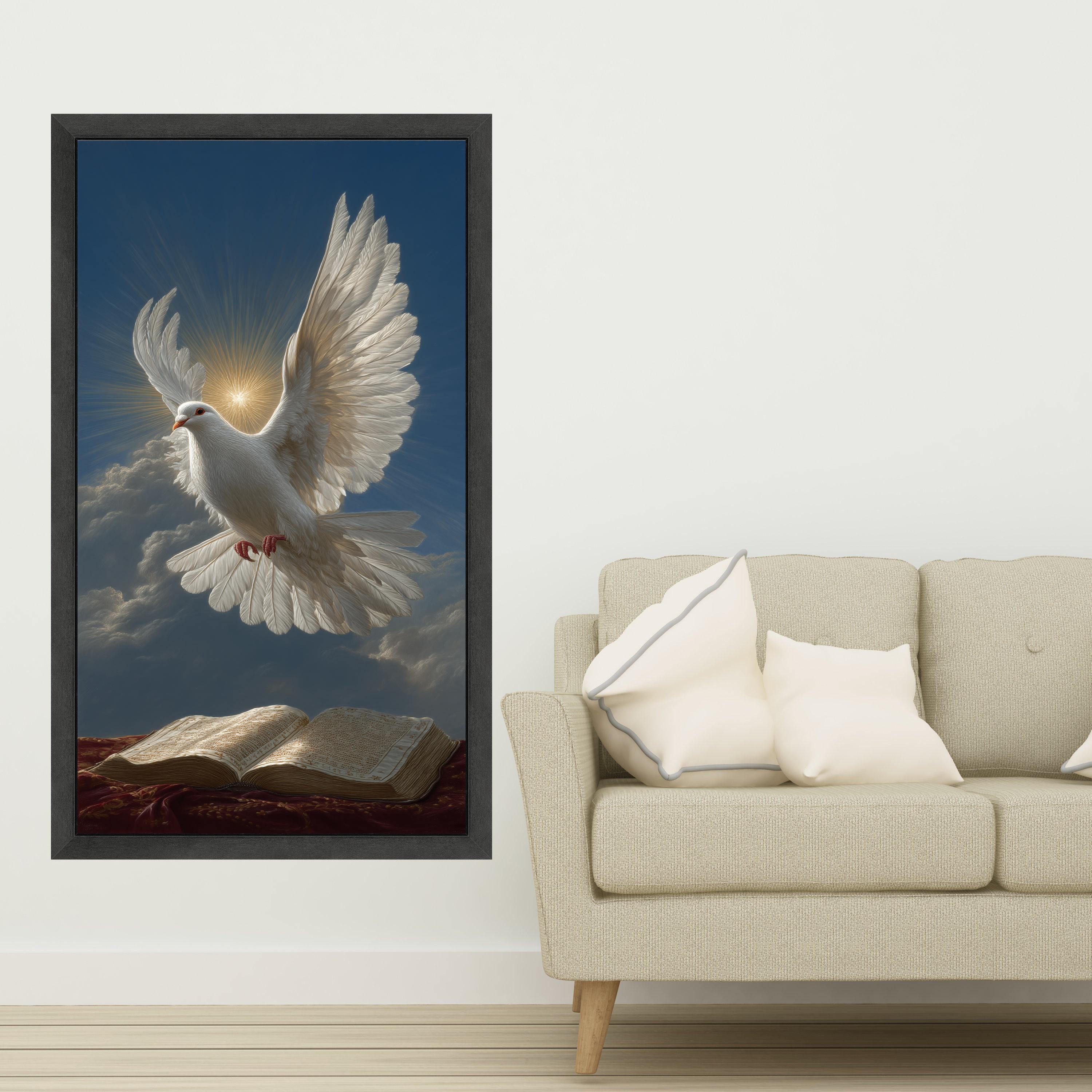 White Dove Flying Over Open Bible Canvas, Spiritual Wall Art, Religious Home Decor, Peaceful Faith Canvas, Inspirational Christian Artwork