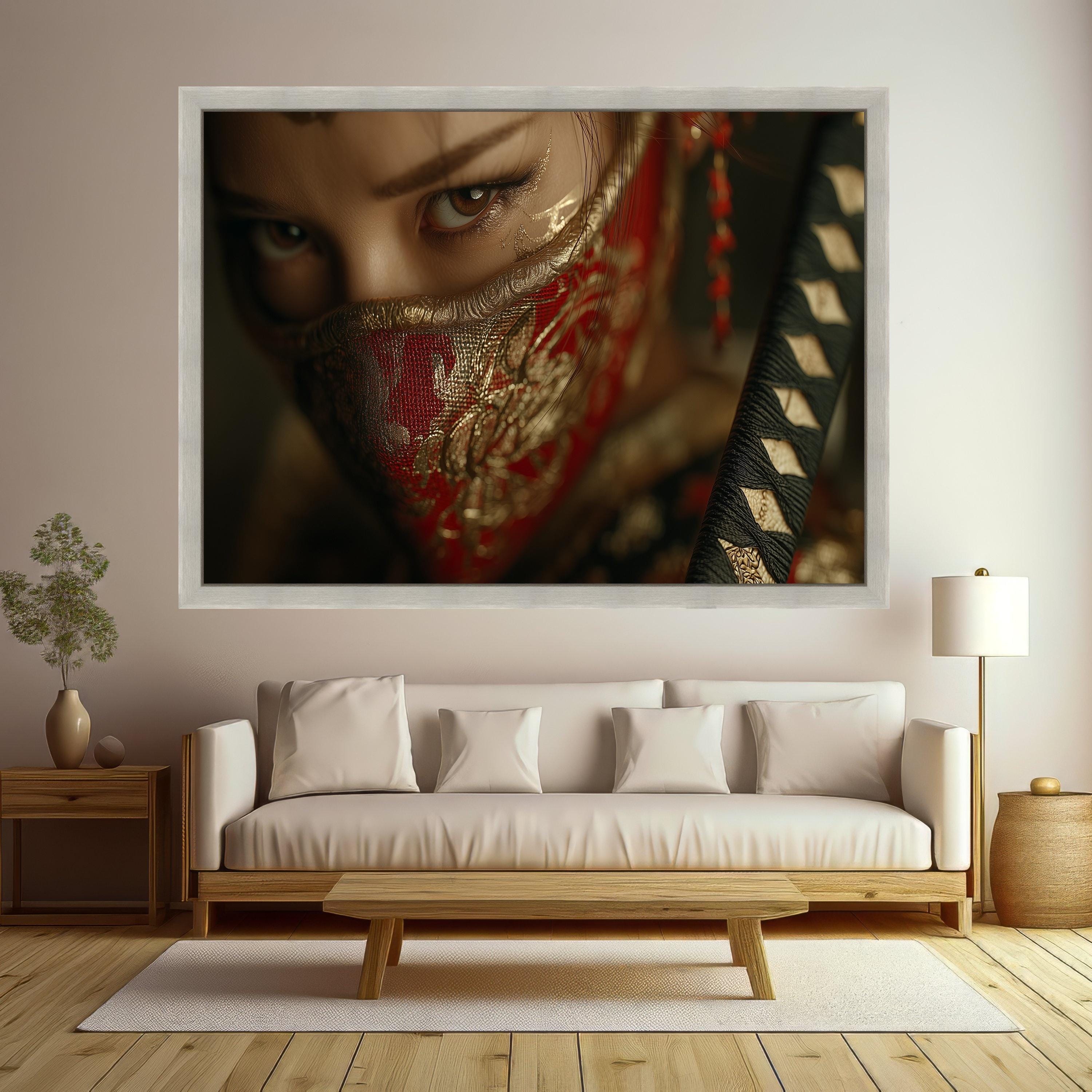Intense Eyes Close Up, Large Framed Art, Intricate Red Mask, Canvas Wall Print, Ready to Hang Decoration Ready To Hang,