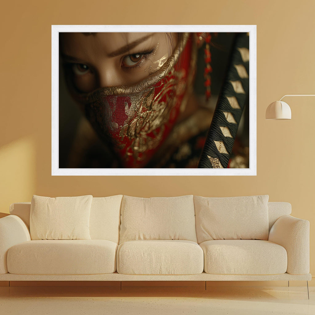 Intense Eyes Close Up, Large Framed Art, Intricate Red Mask, Canvas Wall Print, Ready to Hang Decoration Ready To Hang,