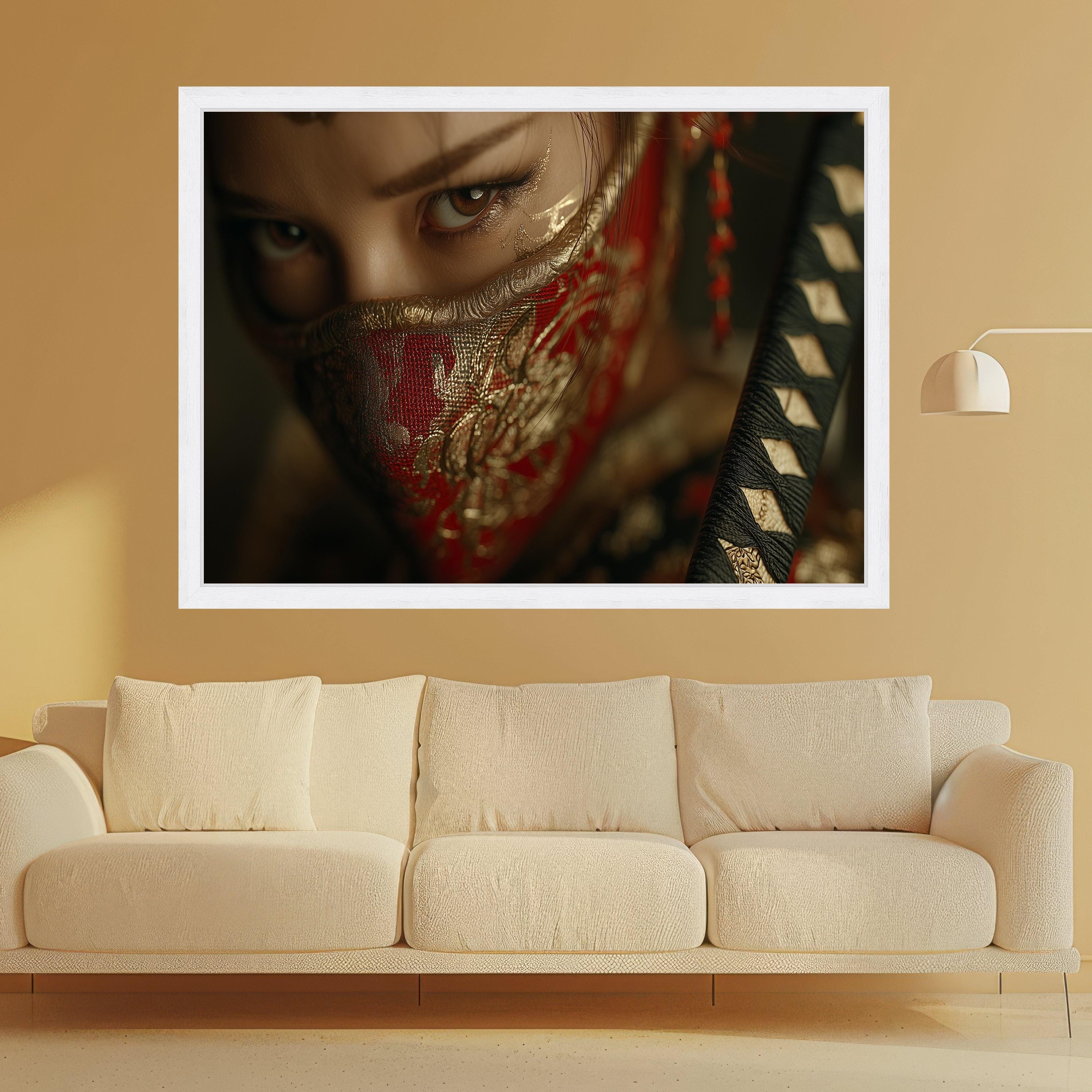 Intense Eyes Close Up, Large Framed Art, Intricate Red Mask, Canvas Wall Print, Ready to Hang Decoration Ready To Hang,