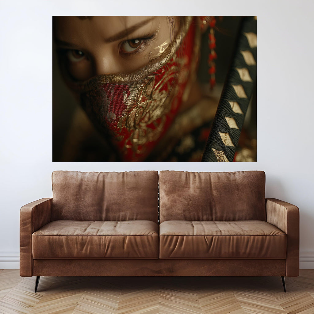 Intense Eyes Close Up, Large Framed Art, Intricate Red Mask, Canvas Wall Print, Ready to Hang Decoration Ready To Hang,