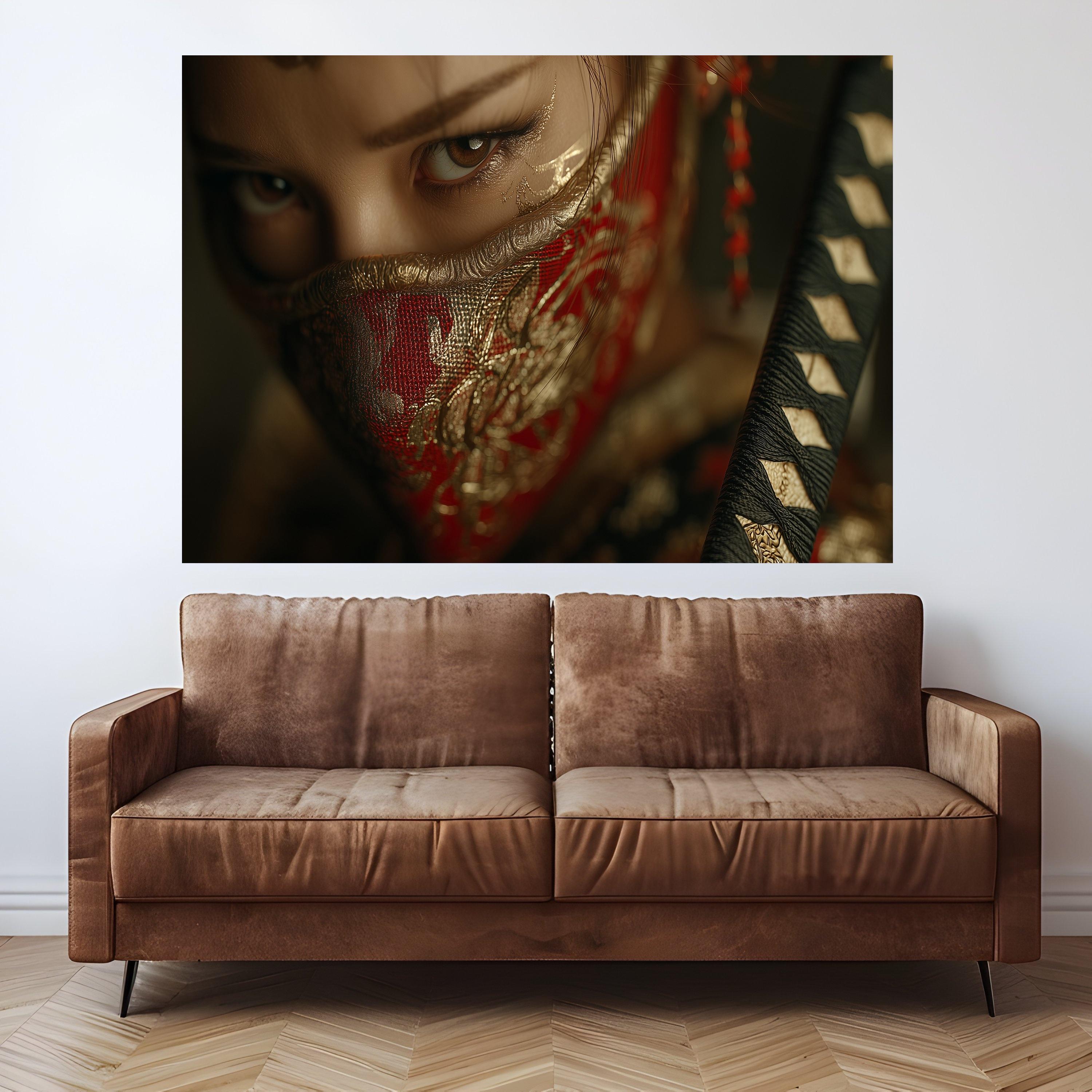 Intense Eyes Close Up, Large Framed Art, Intricate Red Mask, Canvas Wall Print, Ready to Hang Decoration Ready To Hang,