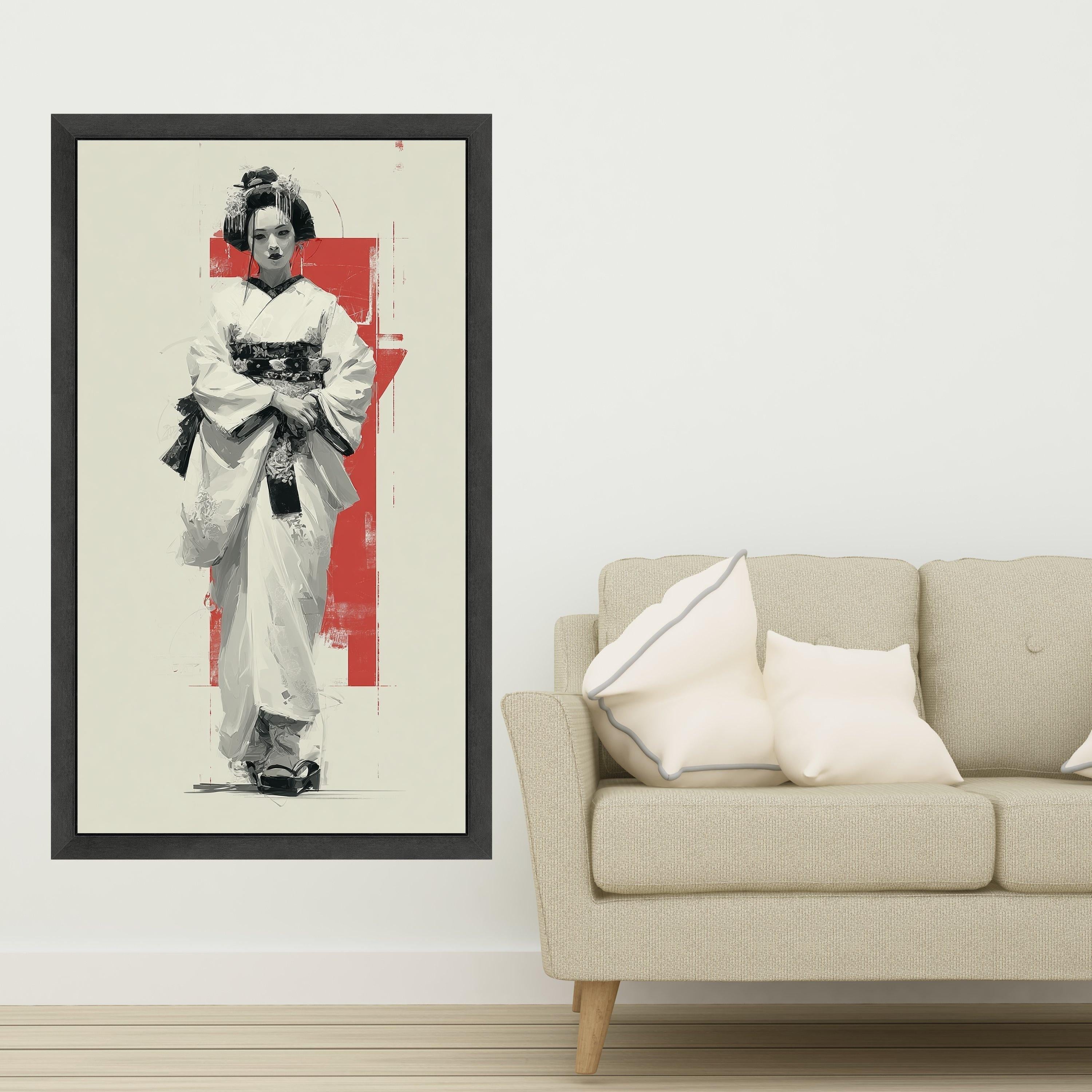 Large Framed Geisha Art, Japanese Traditional Canvas, Modern Asian Print, Elegant Wall Decoration Ready To Hang,