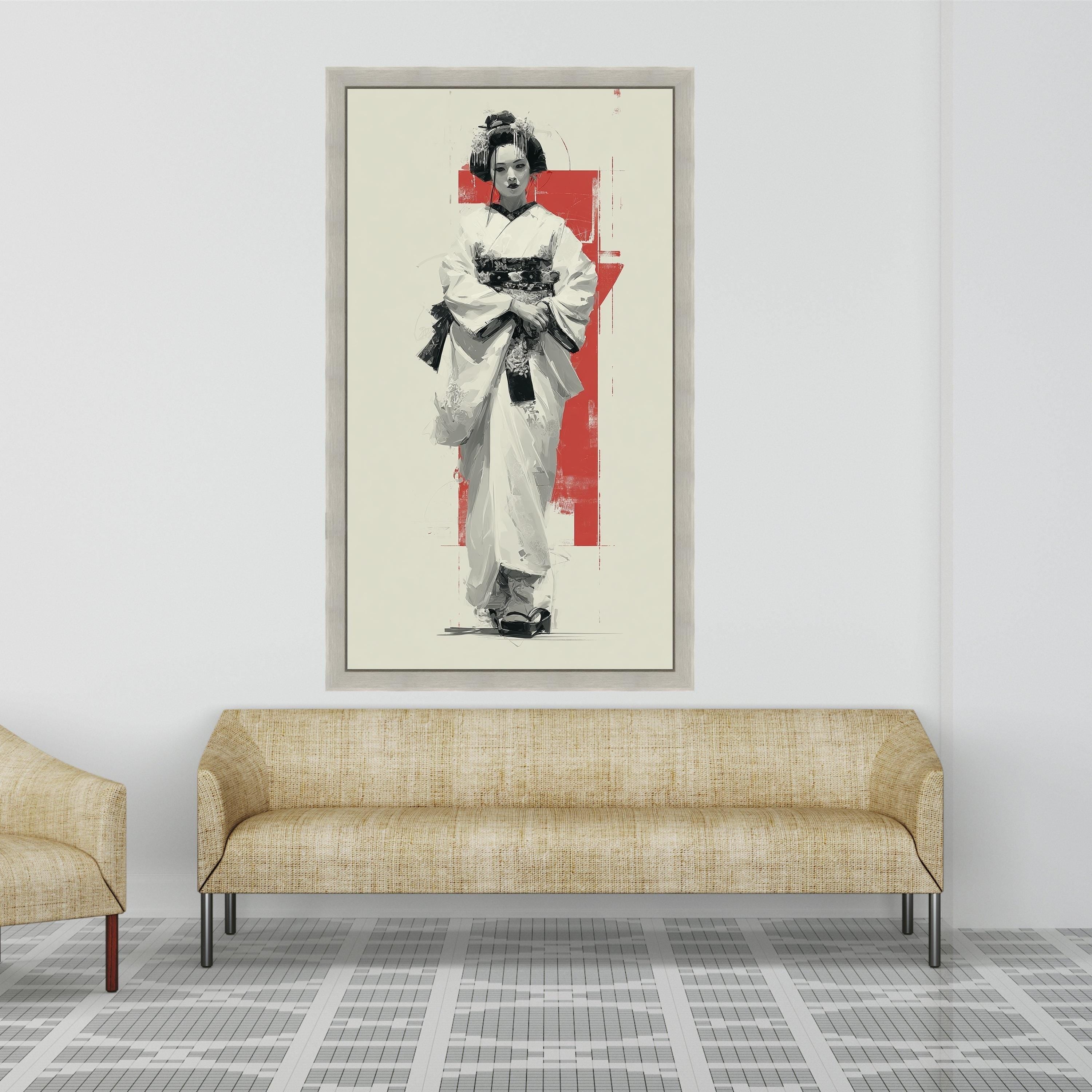 Large Framed Geisha Art, Japanese Traditional Canvas, Modern Asian Print, Elegant Wall Decoration Ready To Hang,