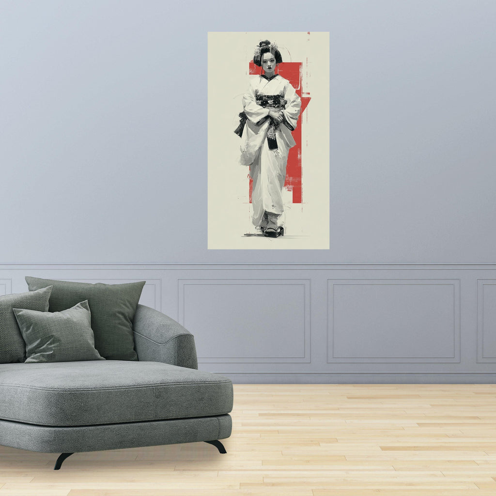 Large Framed Geisha Art, Japanese Traditional Canvas, Modern Asian Print, Elegant Wall Decoration Ready To Hang,