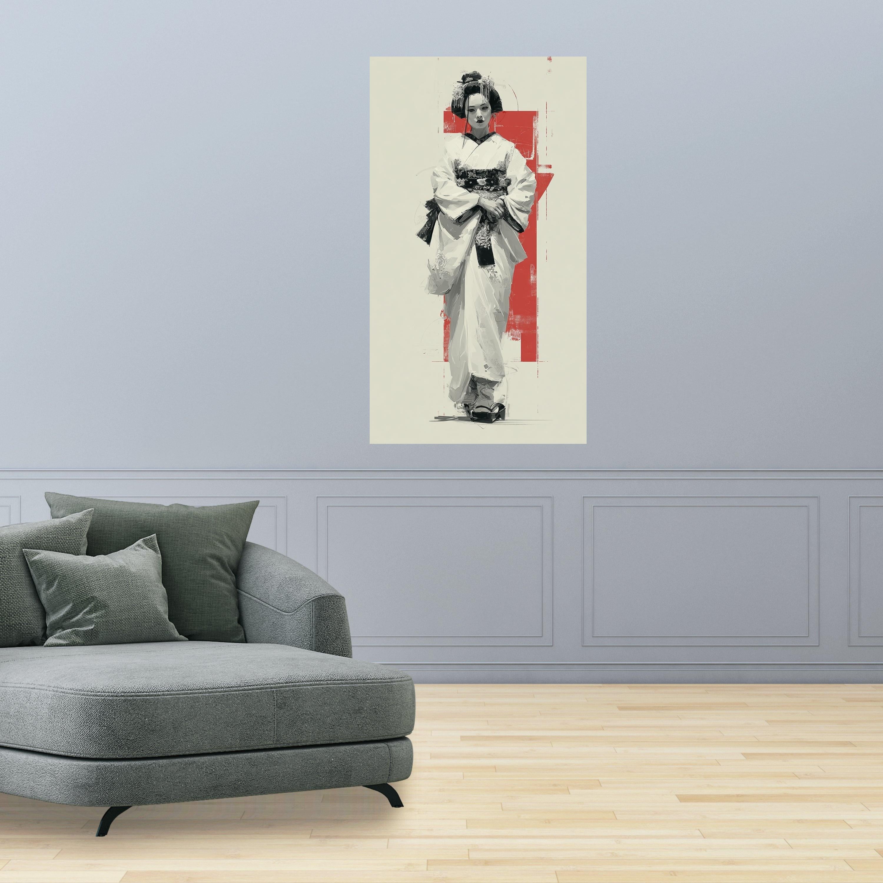 Large Framed Geisha Art, Japanese Traditional Canvas, Modern Asian Print, Elegant Wall Decoration Ready To Hang,